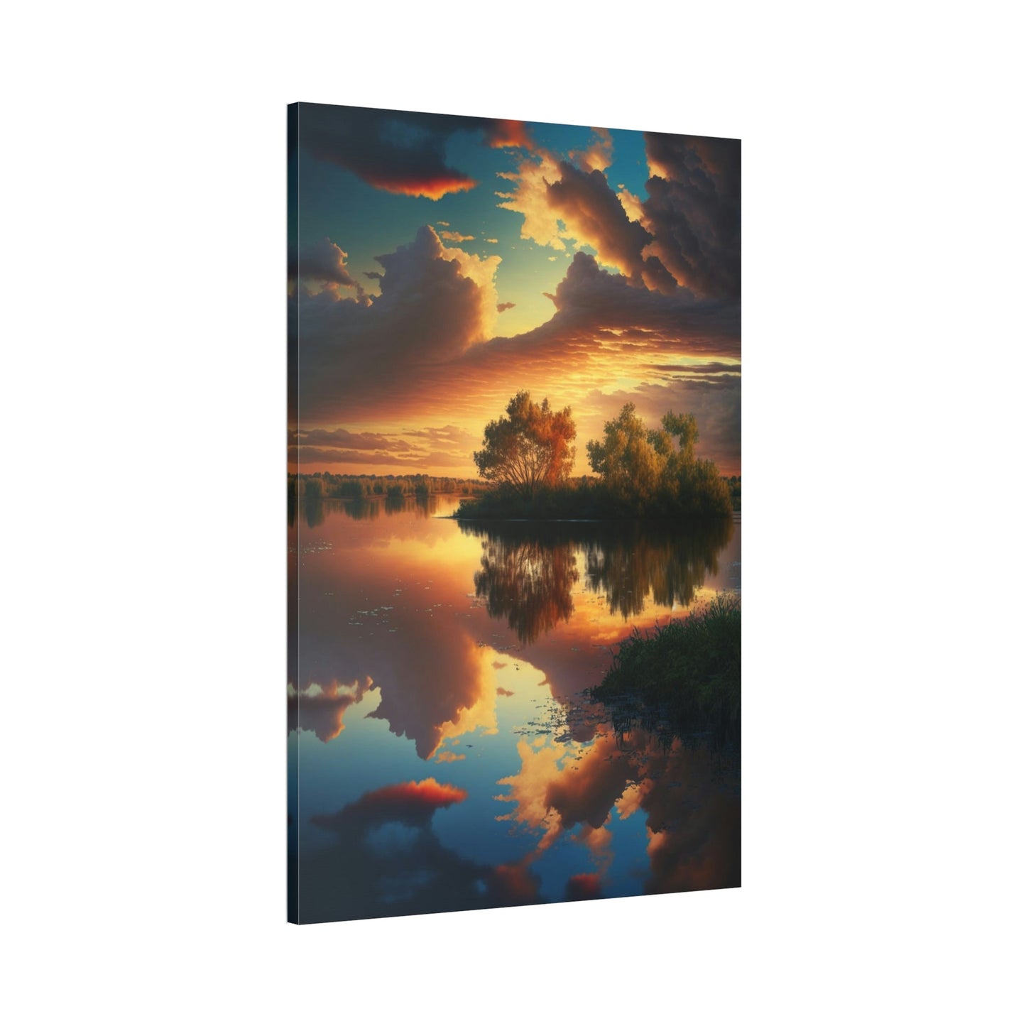 Lake Reflections: Framed Canvas & Poster Print of a Picturesque Lakeshore