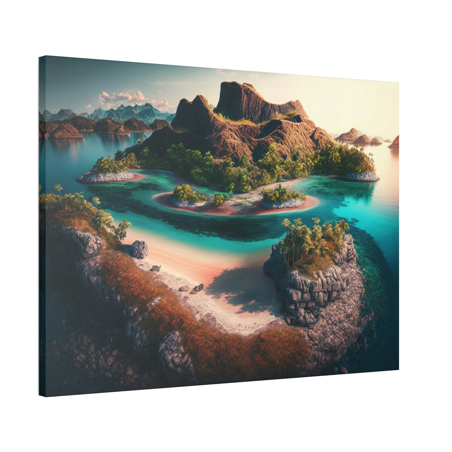 Island Dreams: A Colorful Tropical Scene on Canvas