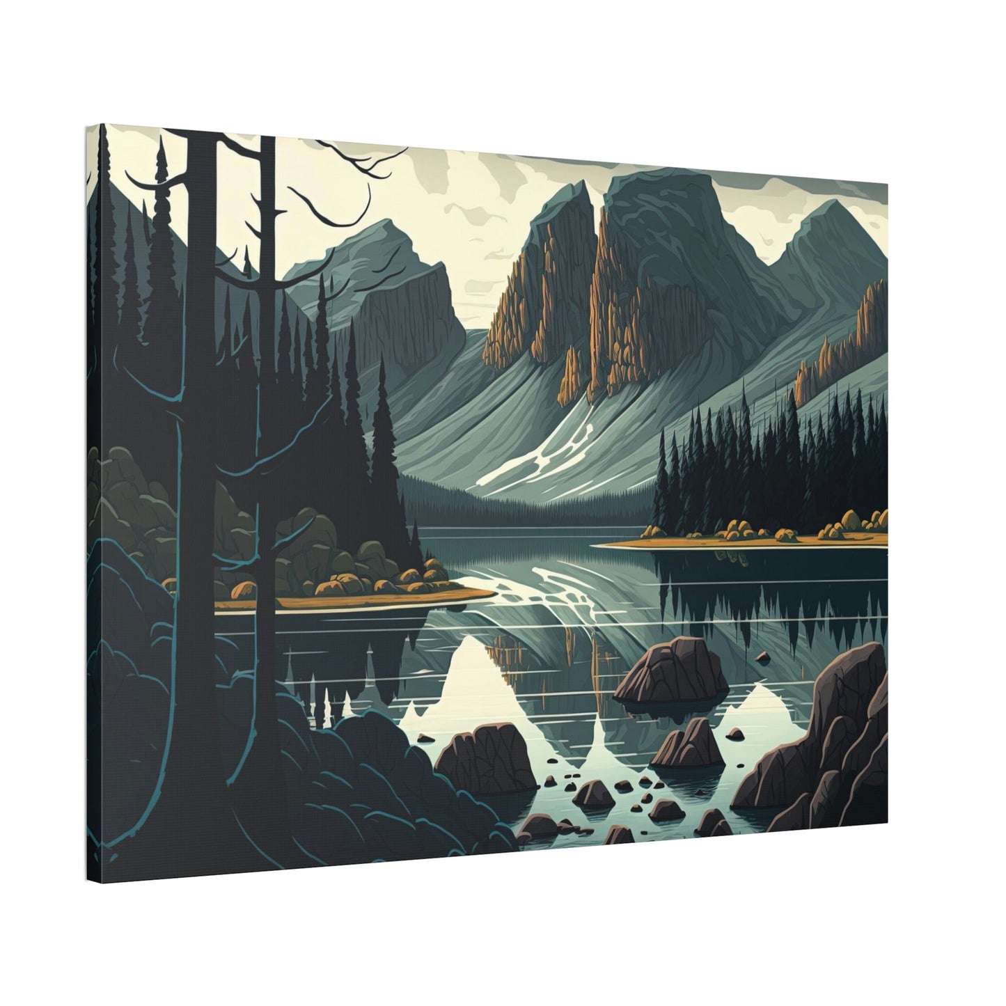 Reflections of the Lake: Framed Canvas Print of a Scenic Lake Scene