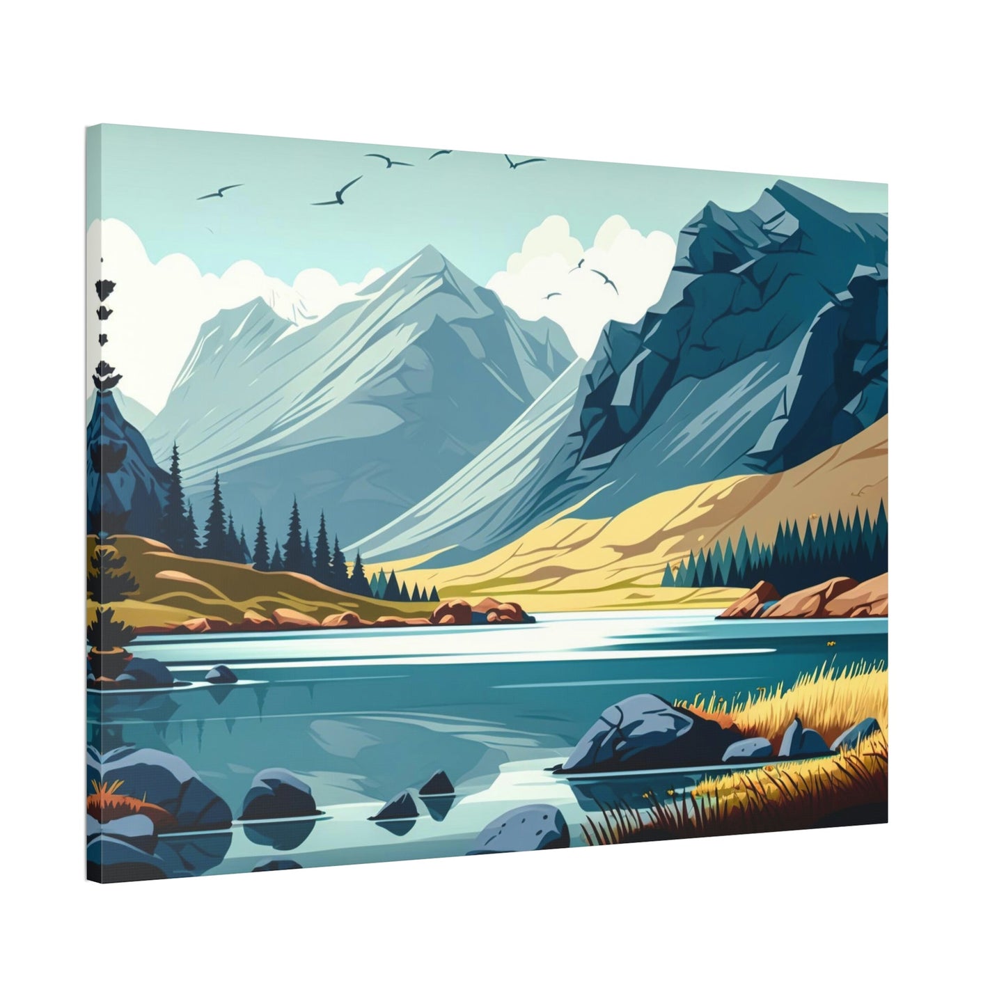 Lakeside Beauty: Wall Art of a Stunning Lake Landscape on Natural Canvas & Poster