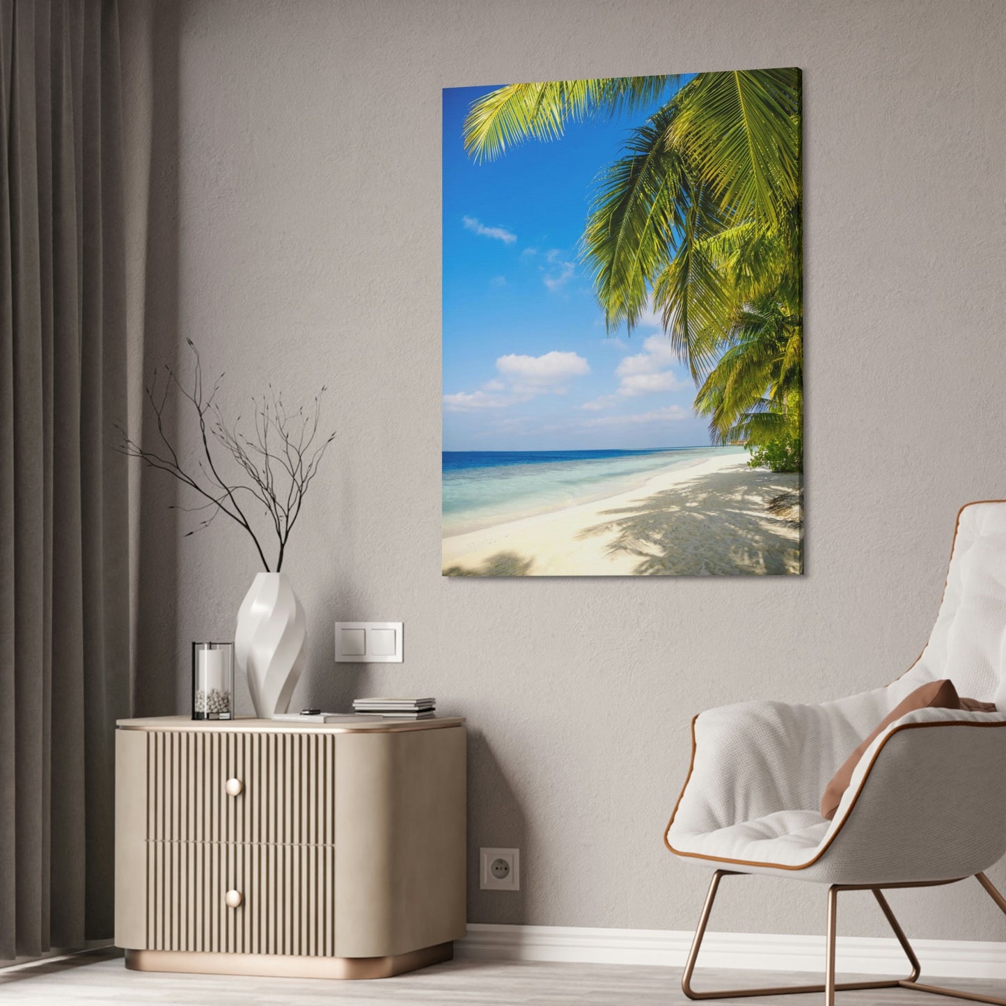 Shores of Serenity: Wall Art of an Island Beach on a Natural Canvas & Poster