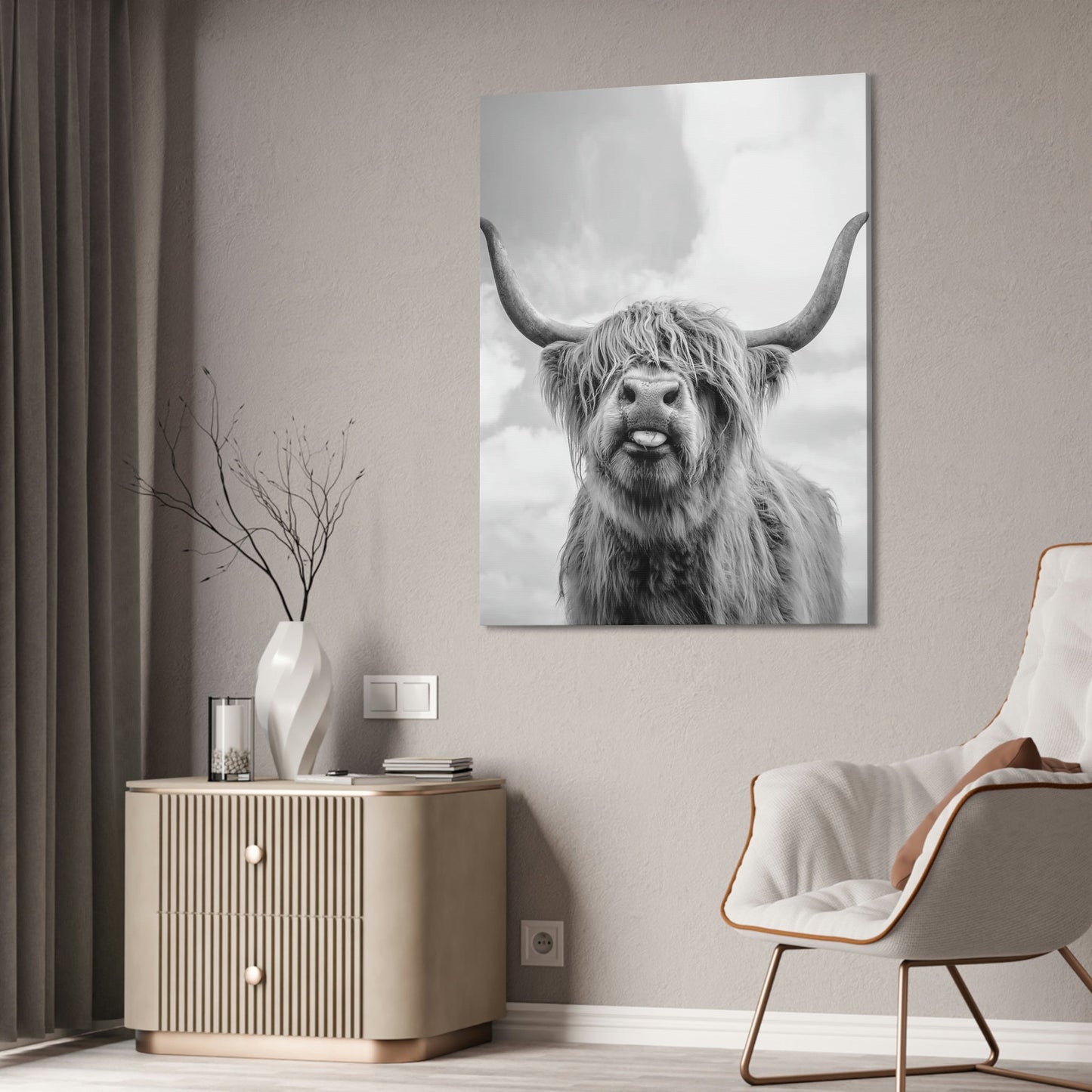 Highland Cow | Wooly Cattle | Black-White Art — Pixoram