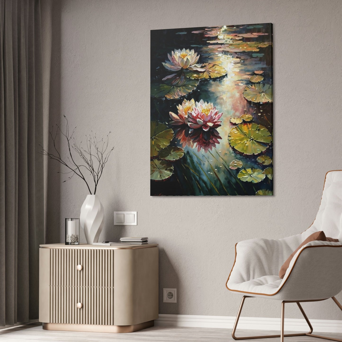 A Symphony of Colors: A Painting of Vibrant Waterlilies