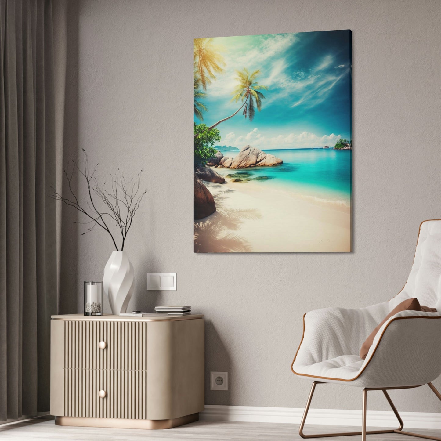 Beachfront Beauty: Poster of a Scenic Island Beach Scene on a Framed Poster