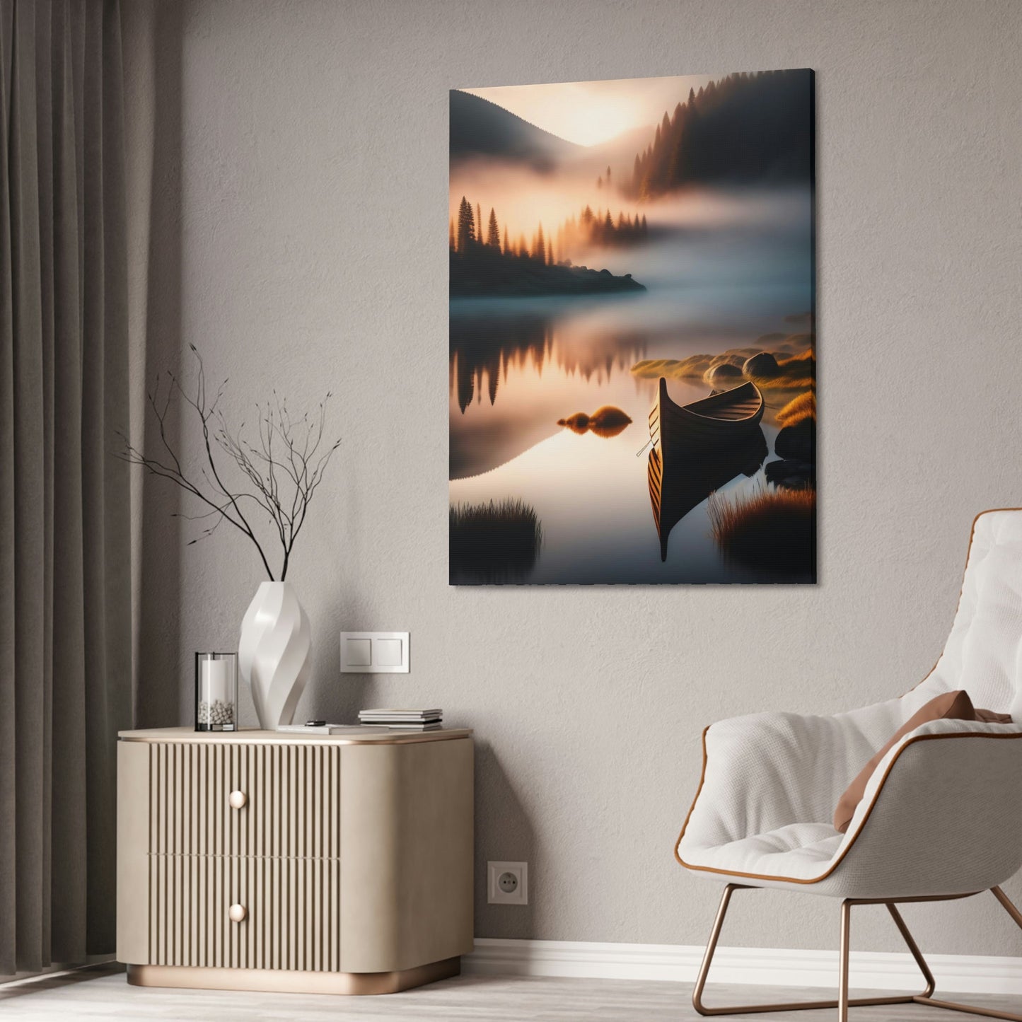 Water's Tranquility: Artful Canvas and Poster Print of Lakes and Rivers