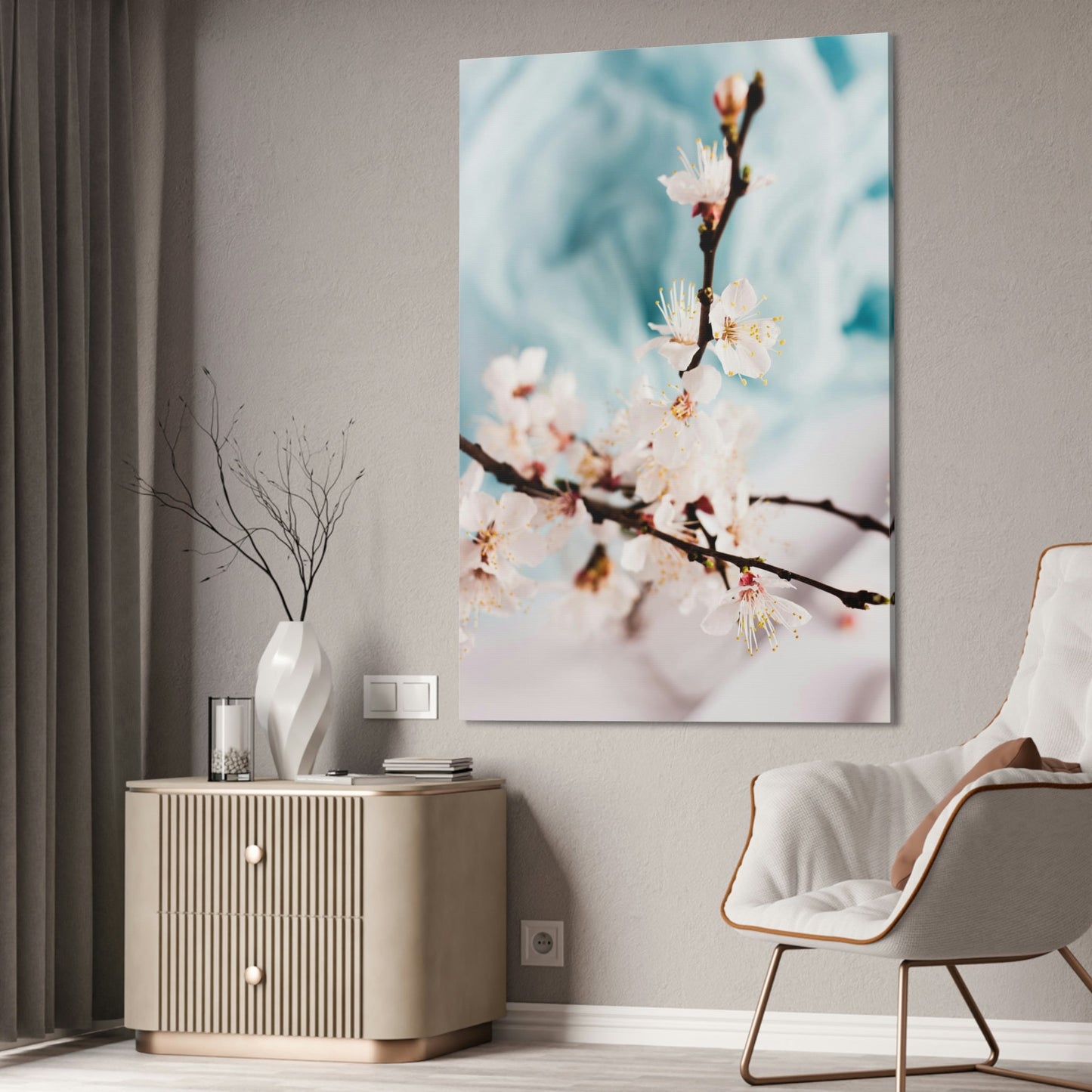 Fragile Elegance: Cherry Blossoms on Artistic Print