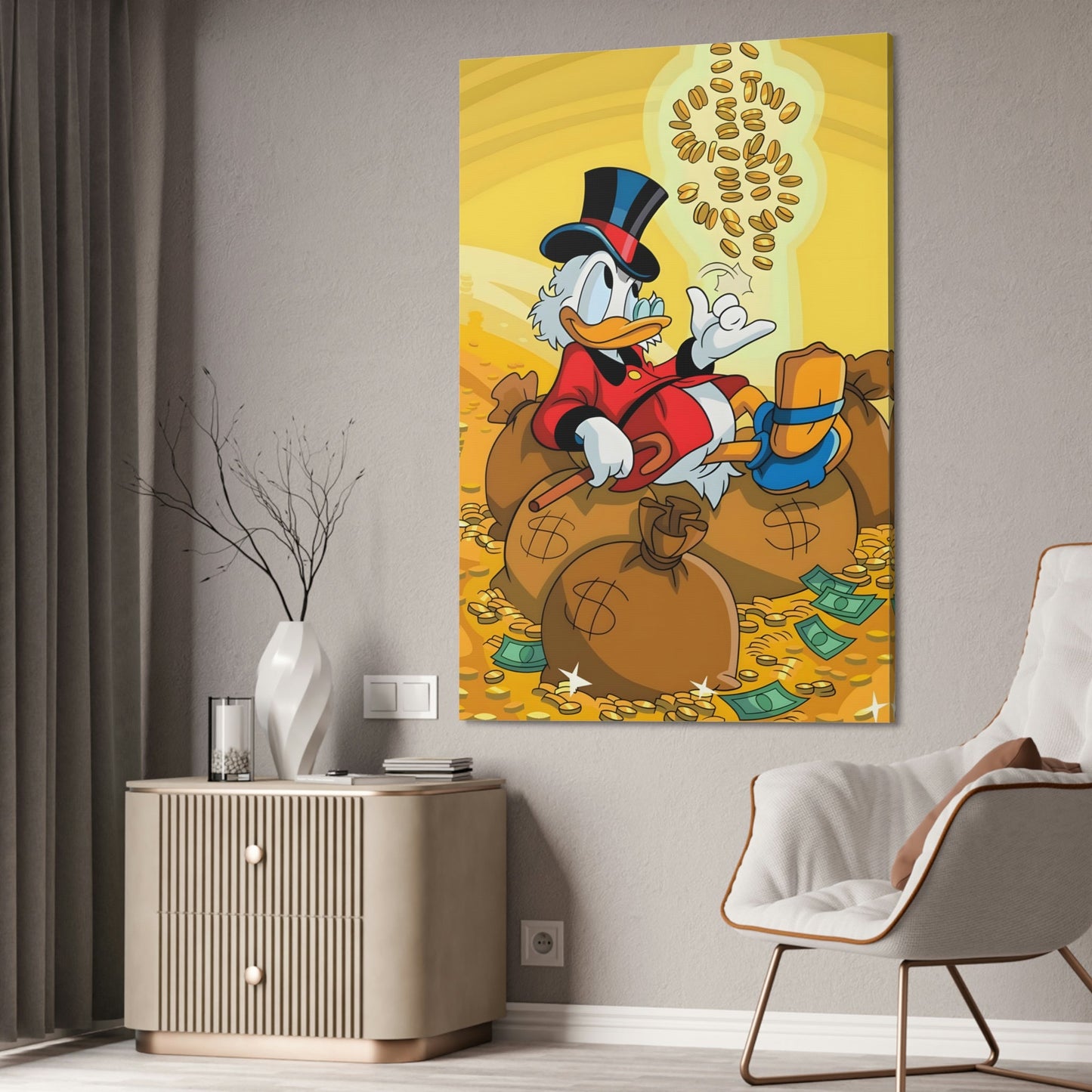 The Million-Dollar Duck: Street Art Style Canvas Print of a Duck by Alec Monopoly