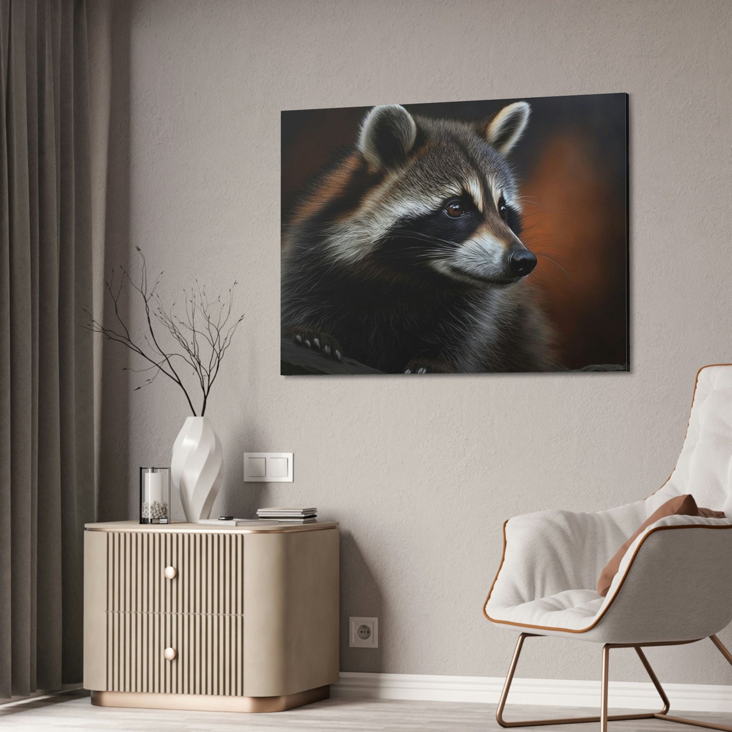 Woodland Bandits: Artistic Print on Canvas and Framed Poster of Sly Raccoon