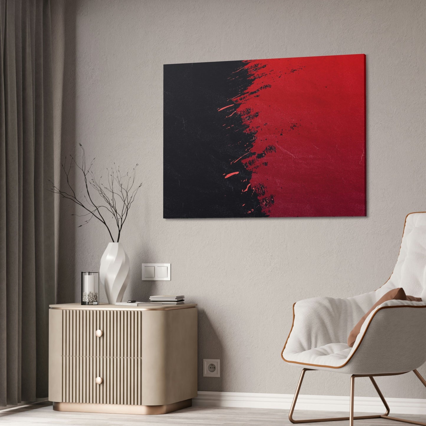 Passion and Power: Red Abstract Art on Natural Canvas and Prints