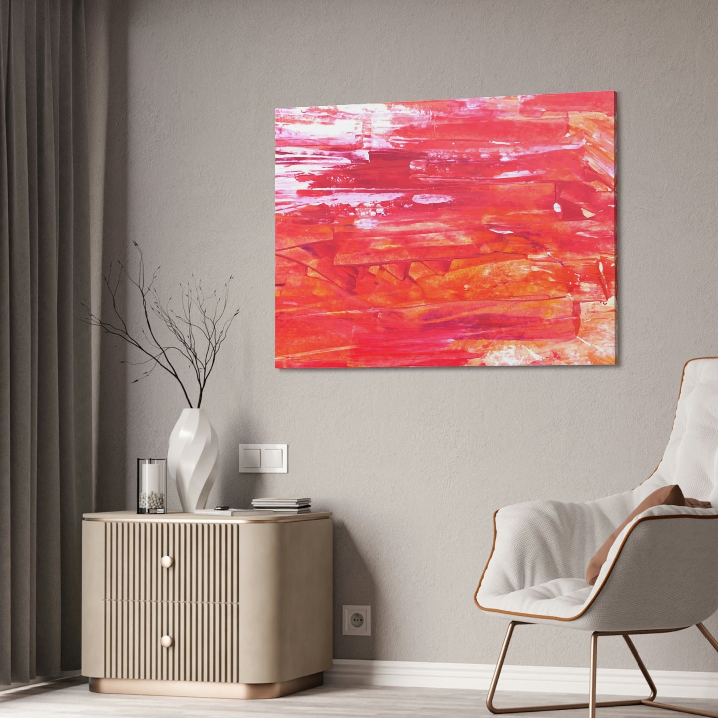 Red Inspiration: A Mesmerizing Print on Natural Canvas for Your Wall Decor