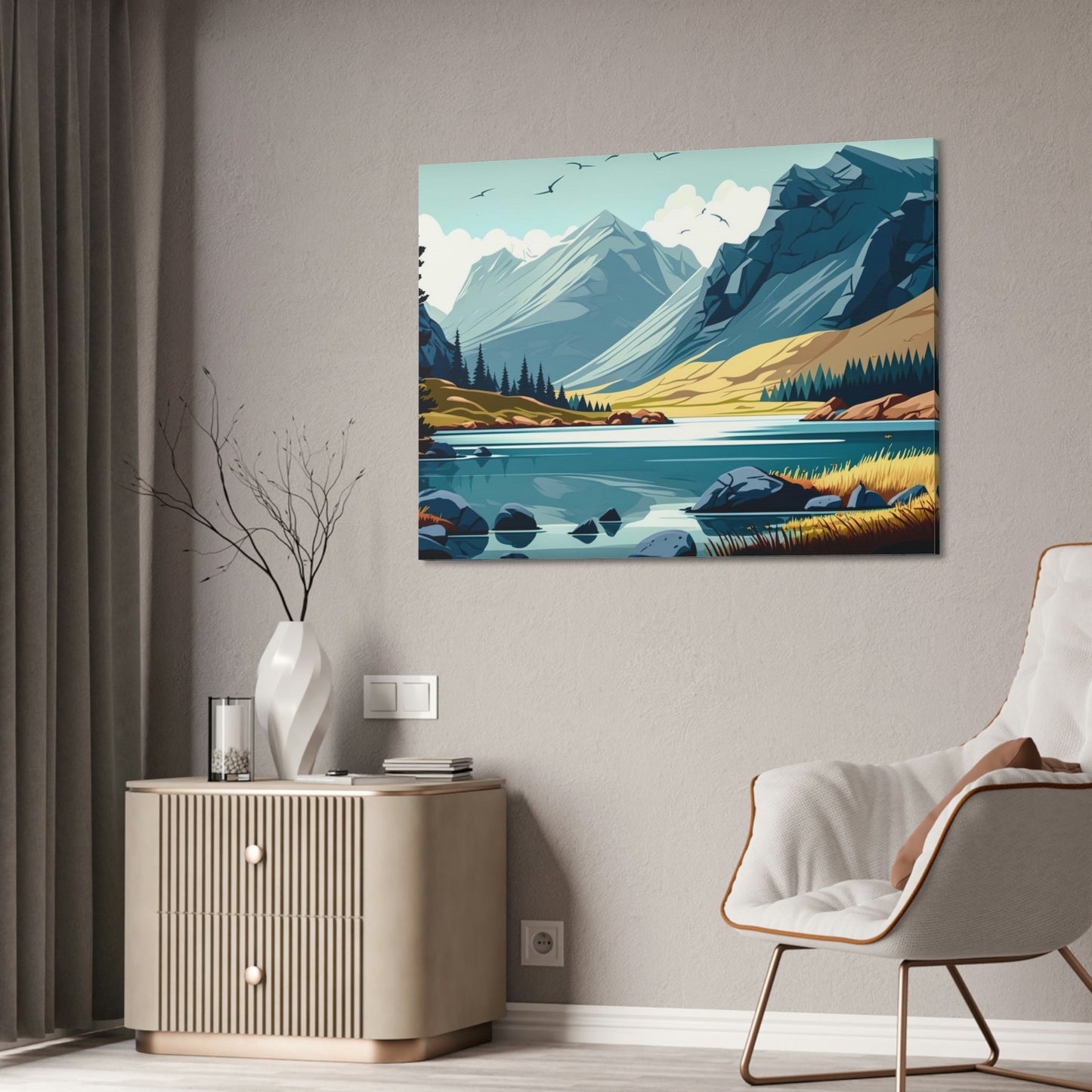Lakeside Beauty: Wall Art of a Stunning Lake Landscape on Natural Canvas & Poster