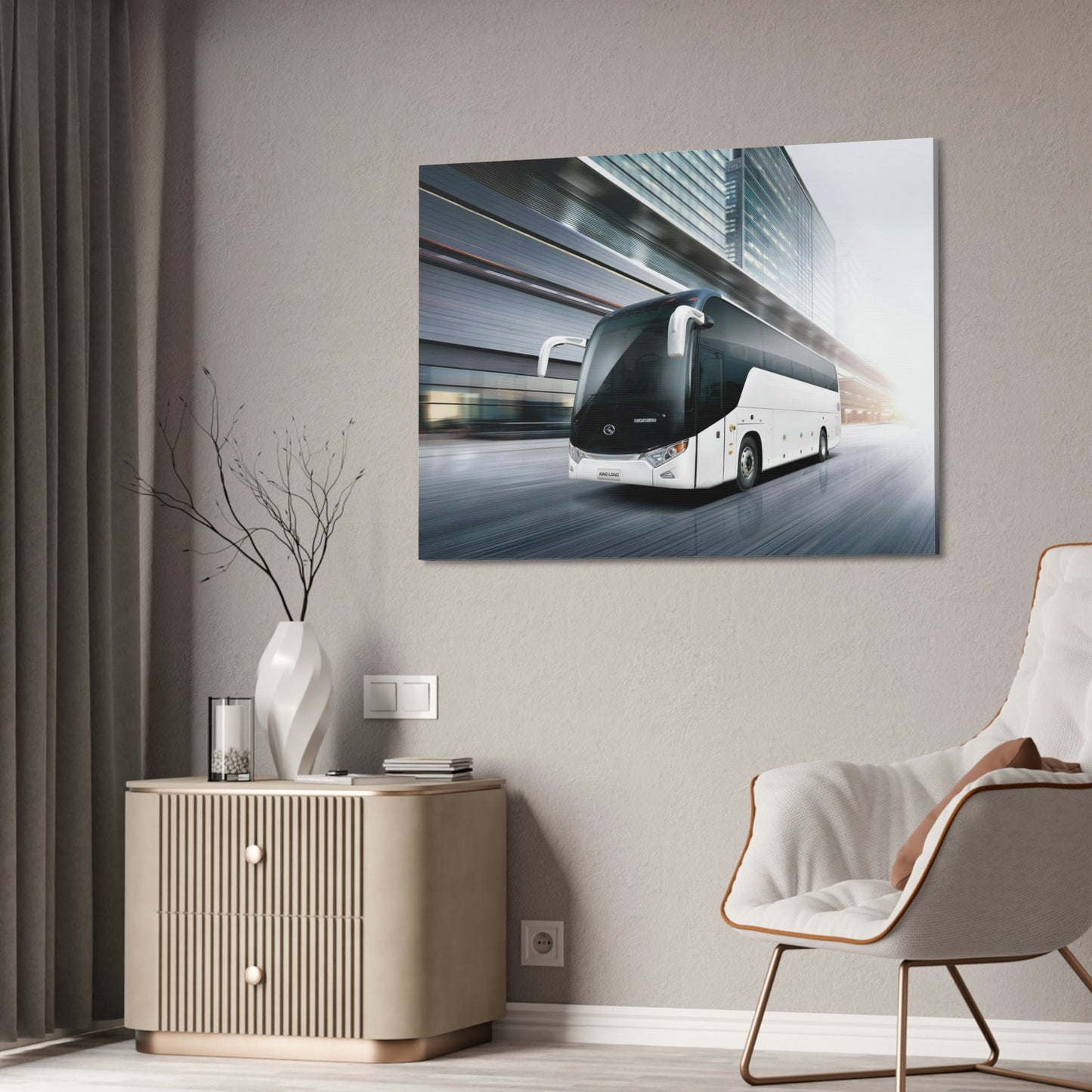 Urbanscapes Unveiled: Bus Artwork on Framed Poster & Canvas