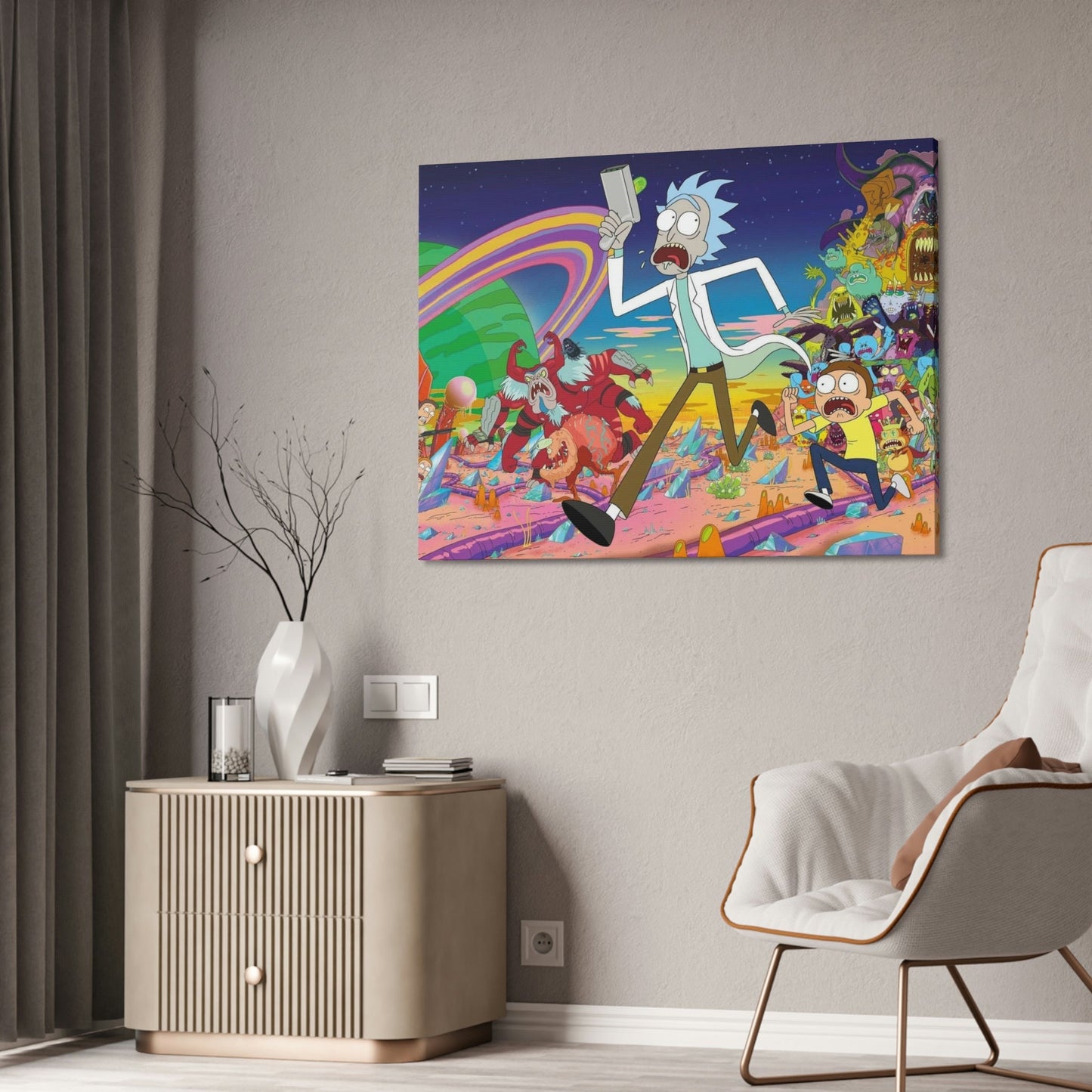 Fantastical Adventures: Framed Canvas Wall Art Depicting Rick and Morty Artwork