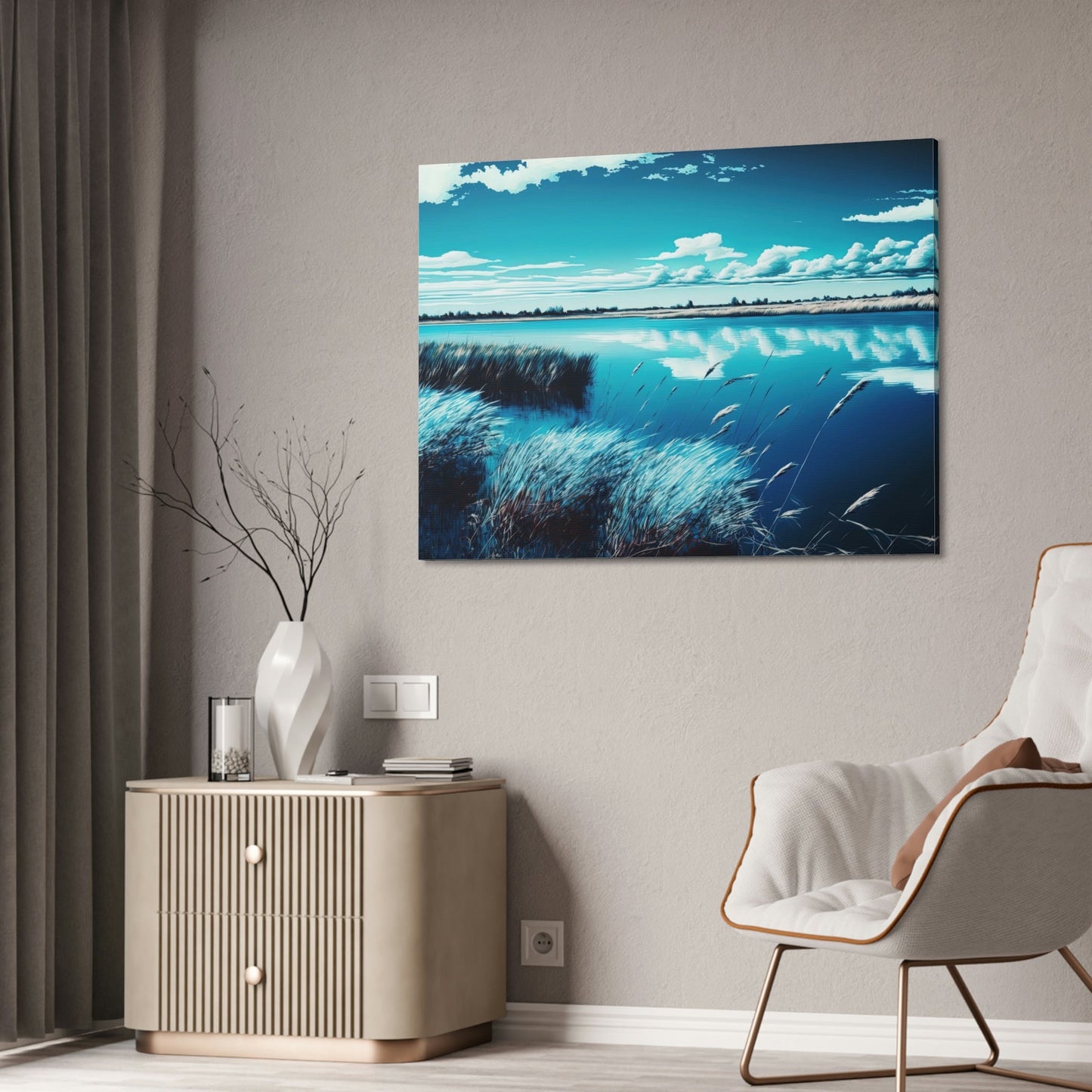 Lakeside Harmony: Print on Canvas with Tranquil Lake Scenery