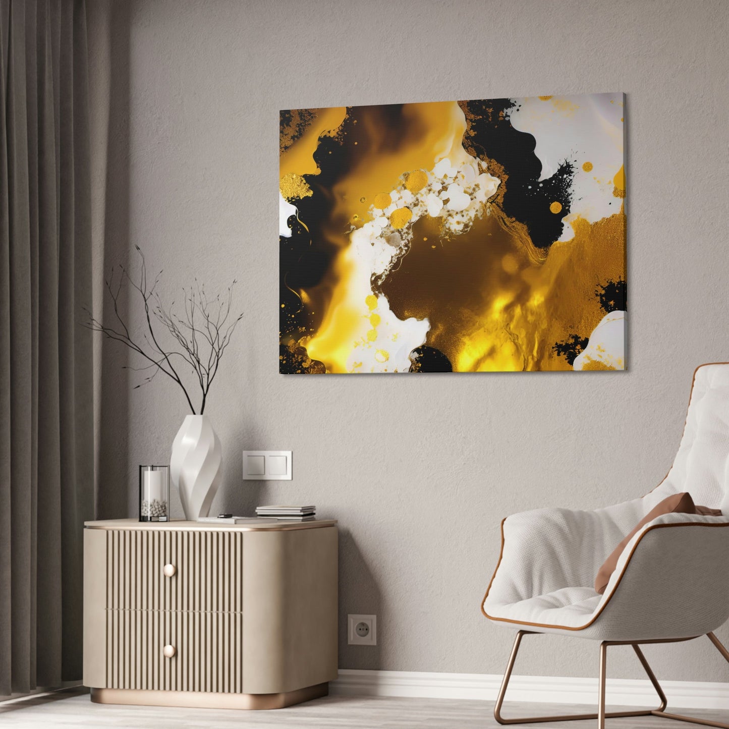 Opulent Reflections: Framed Canvas of Gold Abstract Wall Art