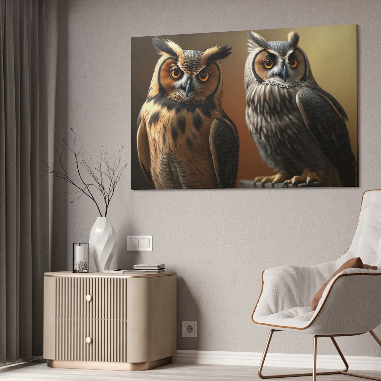 Guardians of the Forest: Ethereal Owls Gaze Out from the Canvas