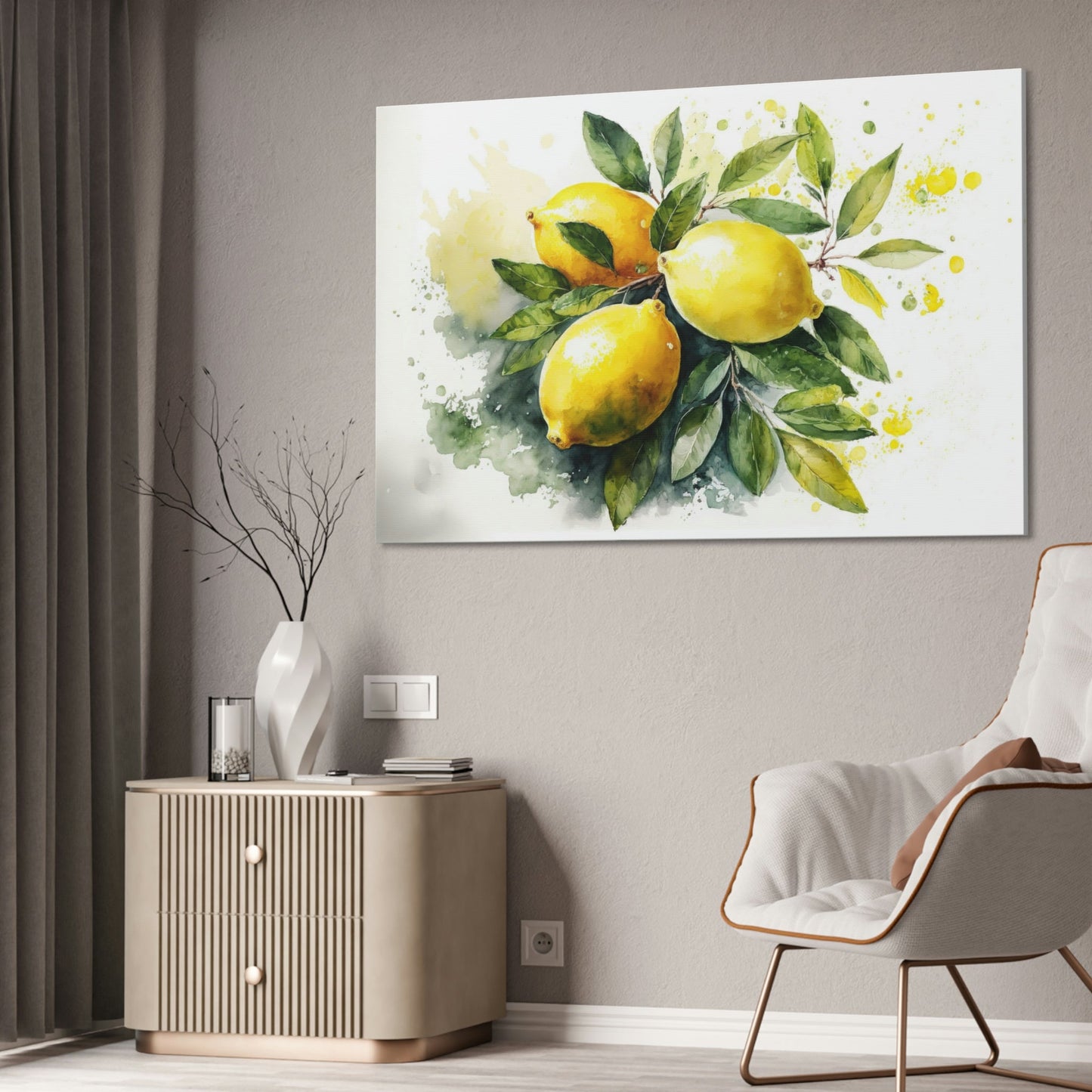 Tropical Citrus: Vibrant and Bold Wall Art Prints of Yellow Lemons on Natural Canvas & Posters