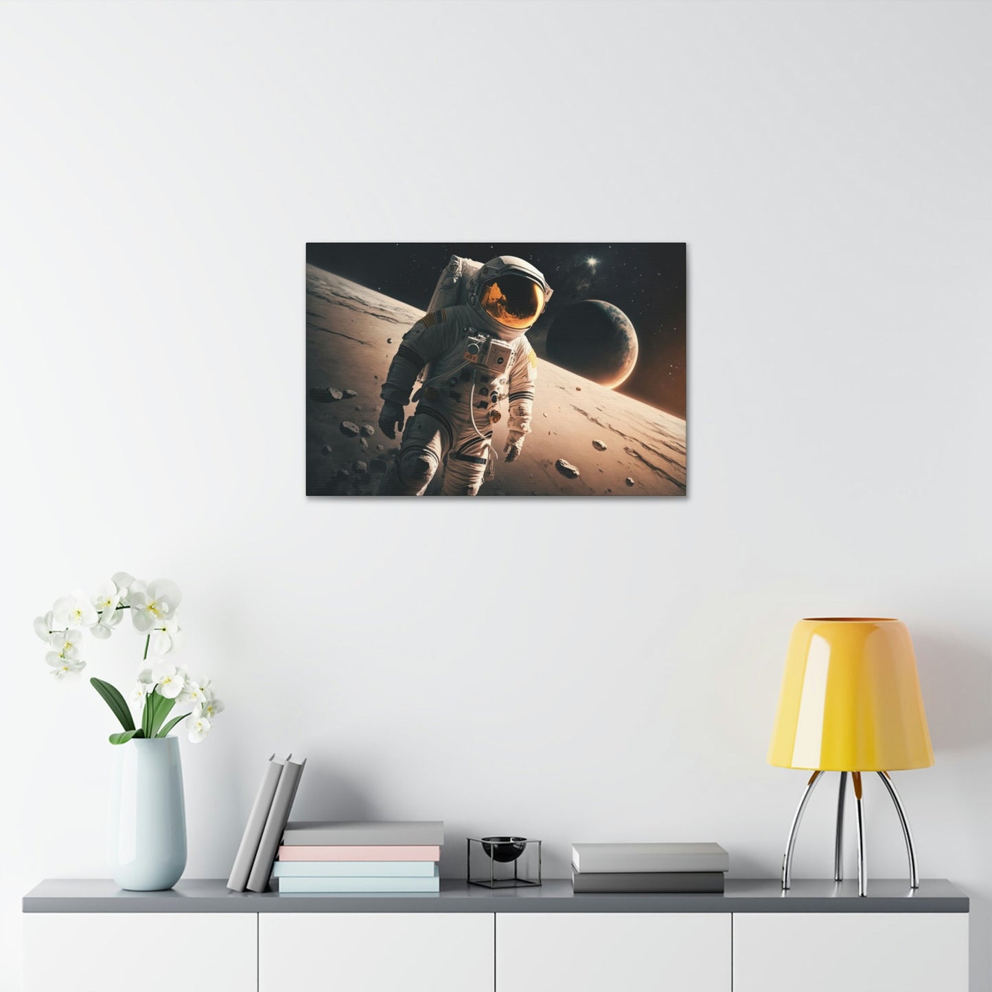 Journey to the Stars: Astronauts on Natural Canvas and Framed Poster