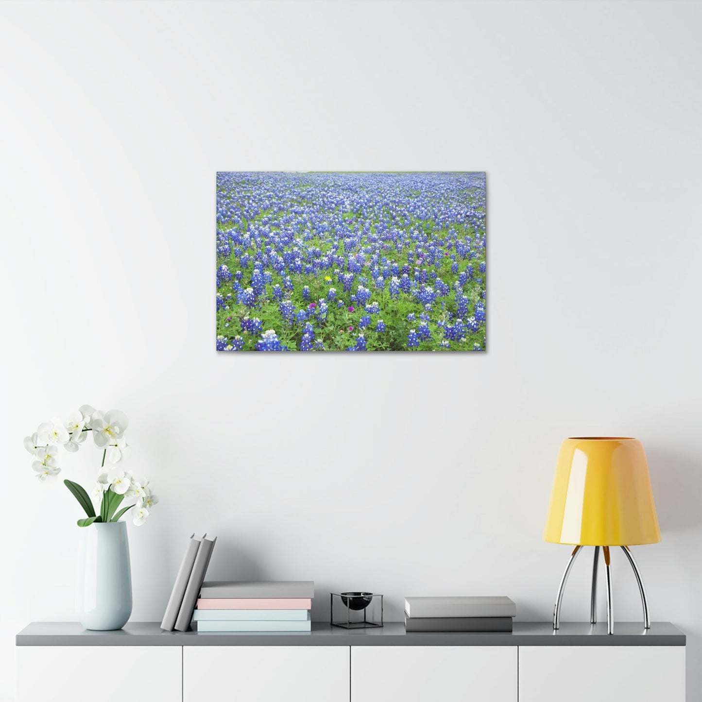 Bluebonnet Garden: Colorful Print on Canvas of a Flower-Filled Landscape