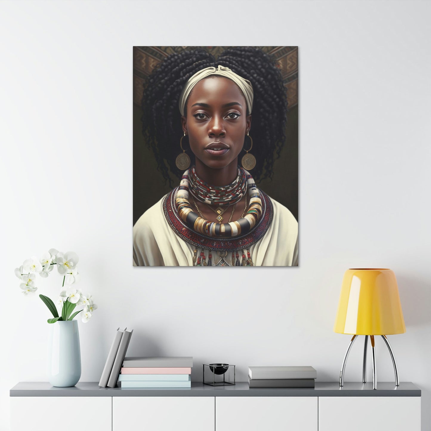 Vibrant Colors of Africa: Stunning Framed Canvas of a Graceful Lady