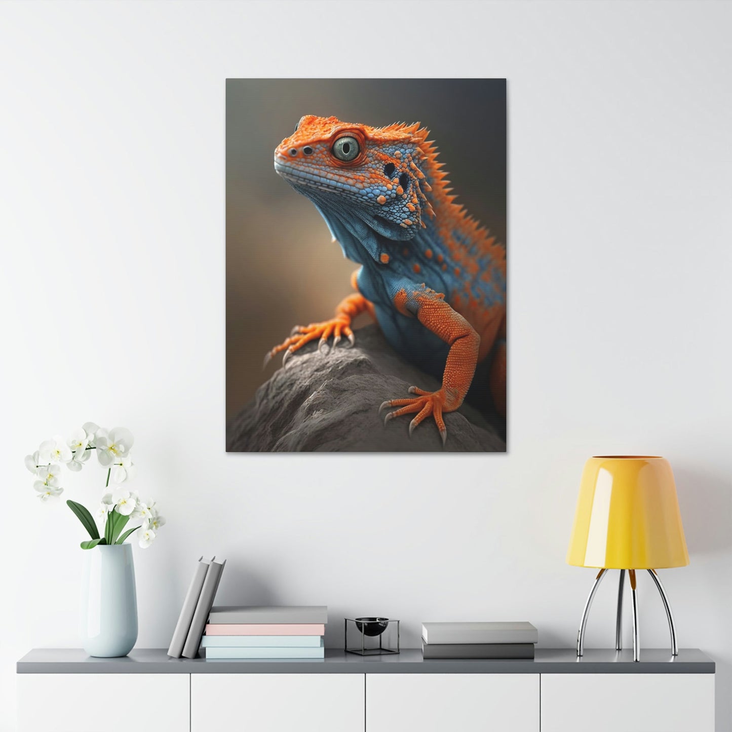 Bold and Bright: Vibrant Lizard Print on Natural Canvas & Poster