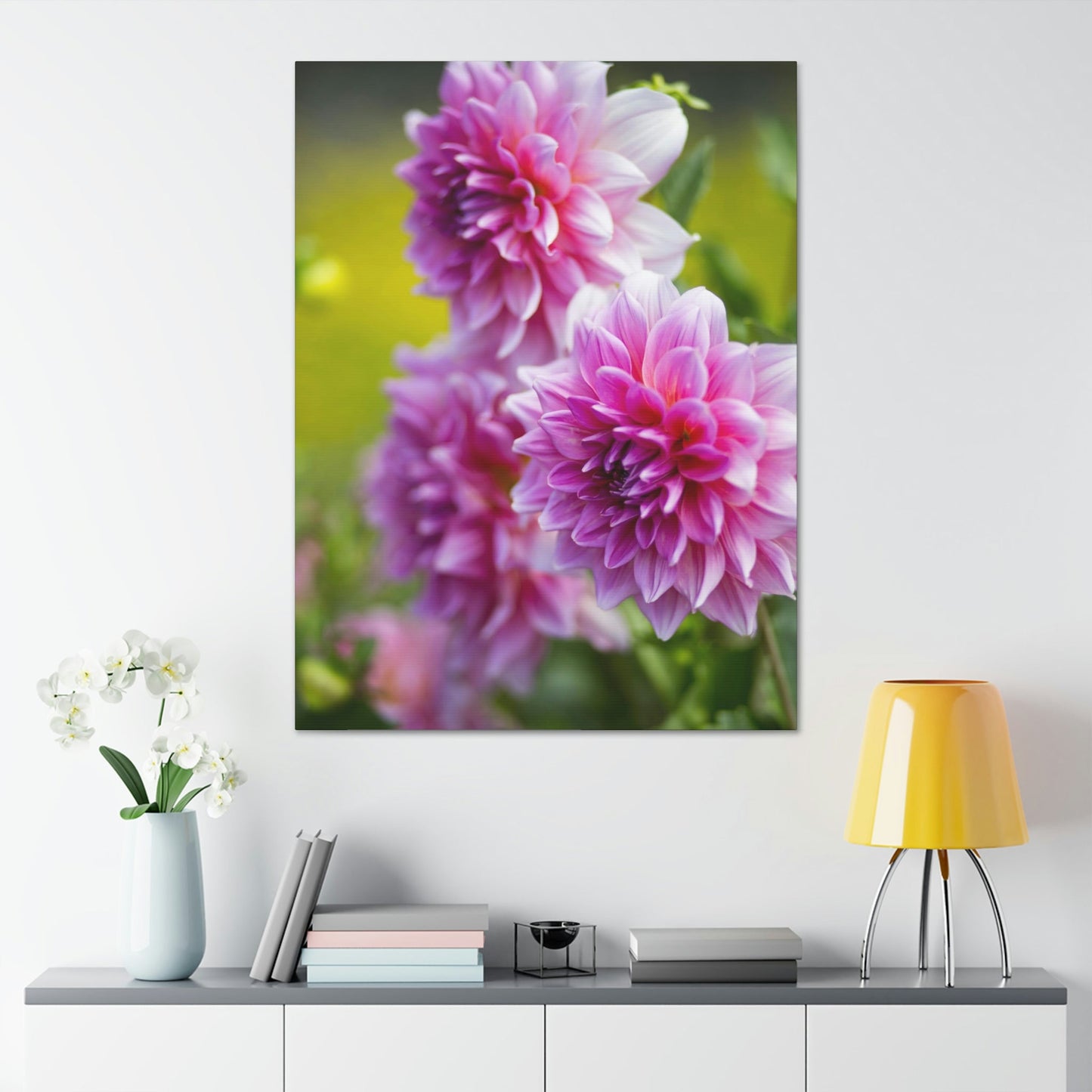 Elegant Blooms: A Framed Canvas of Beautiful Dahlia Blossoms