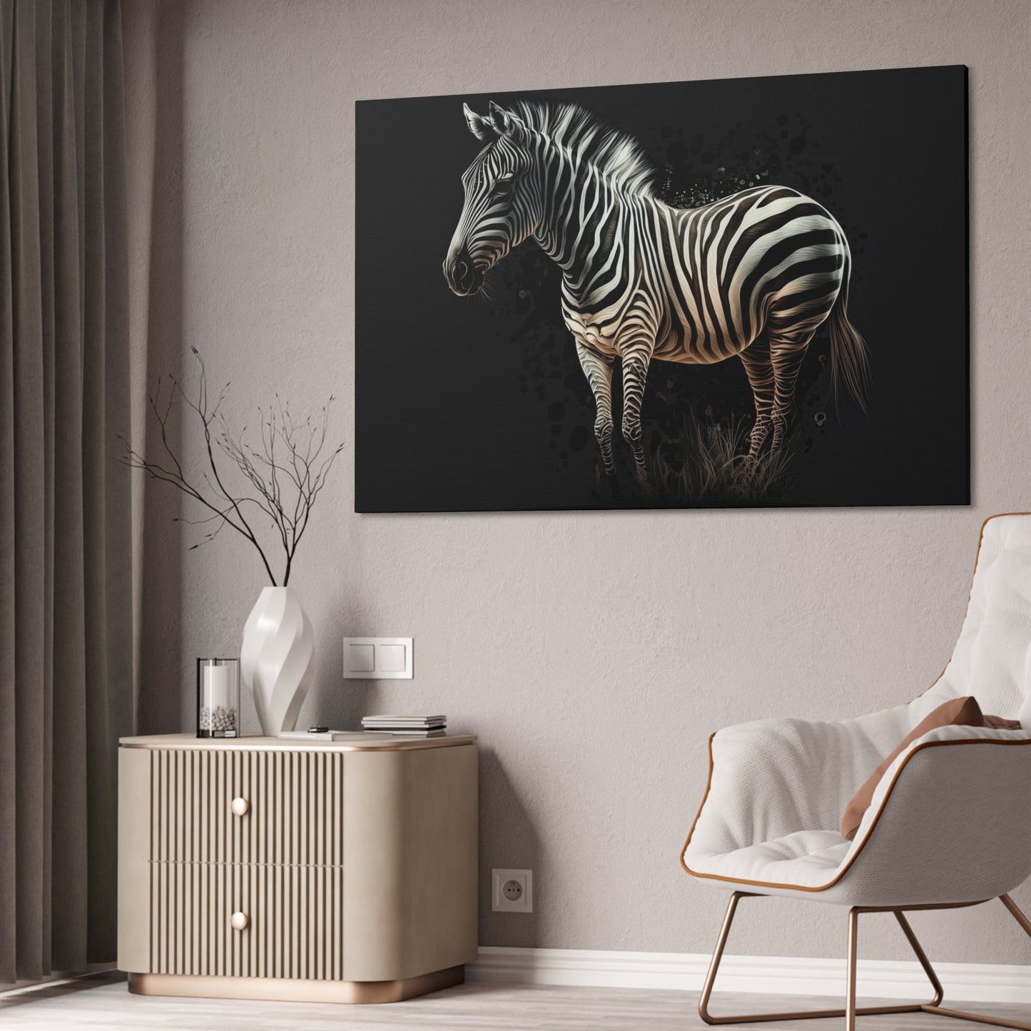 African Beauty: Framed Zebra Print on Natural Canvas