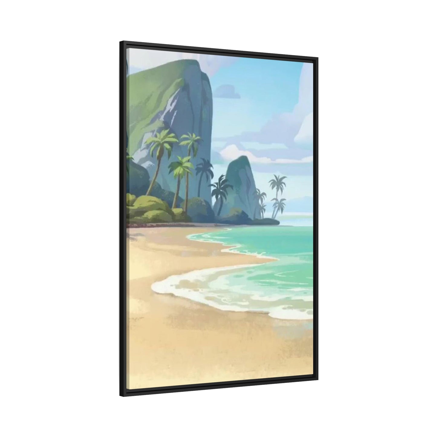 Coastal Haven: Framed Canvas of a Tranquil Beach Landscape