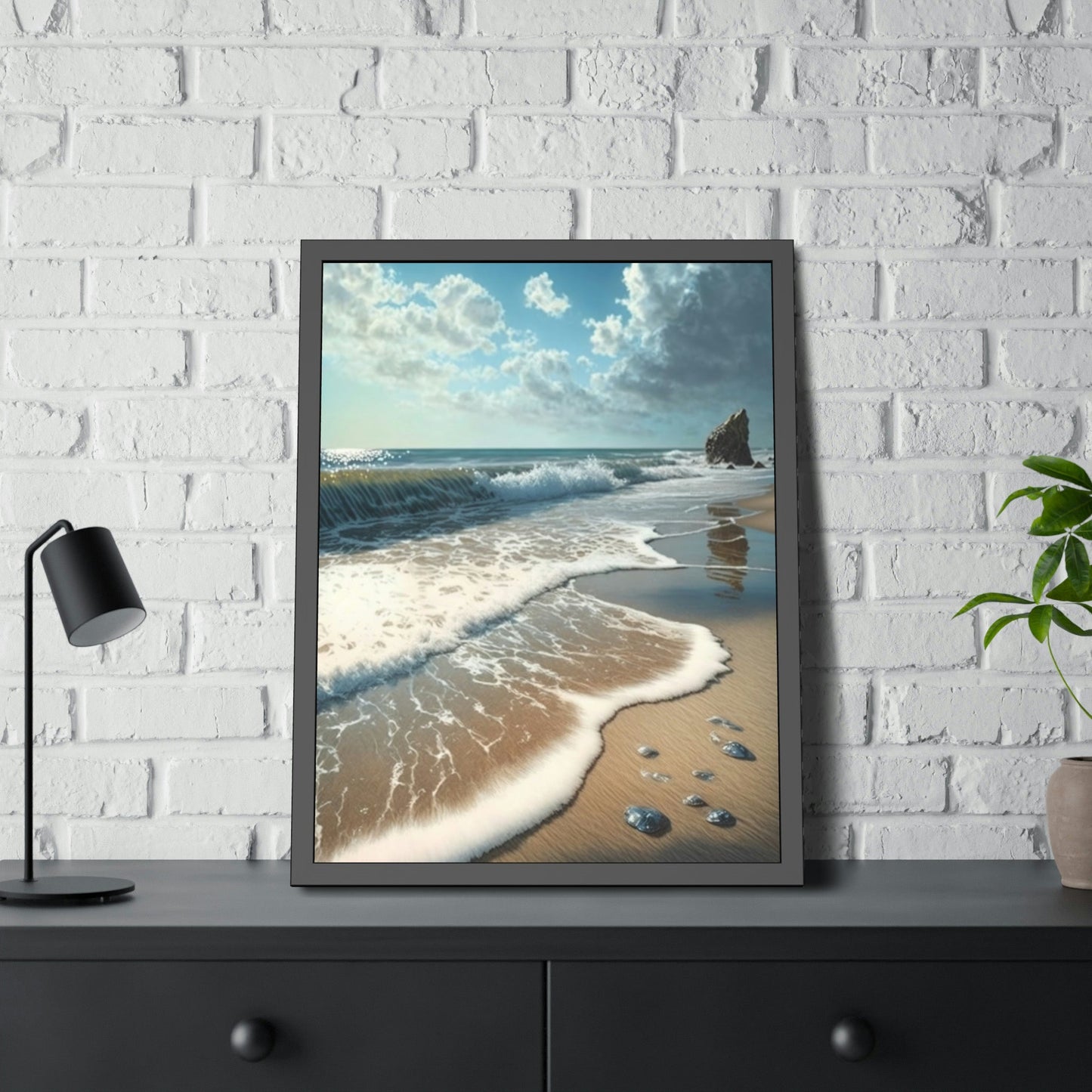 Seaside Escape: Artistic Framed Canvas & Poster Print of a Quiet Beach