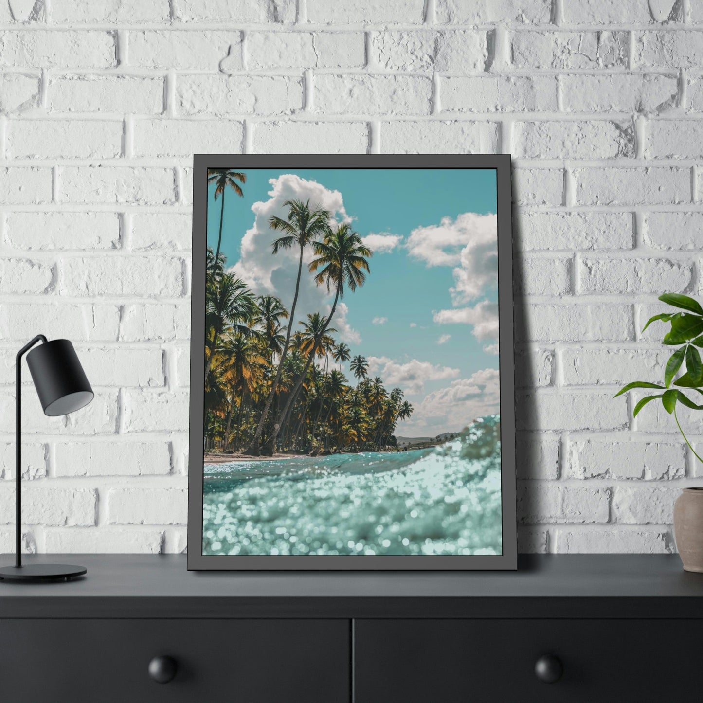 Tropical Retreat: Stunning Poster of a Sandy Beach with Palm Trees