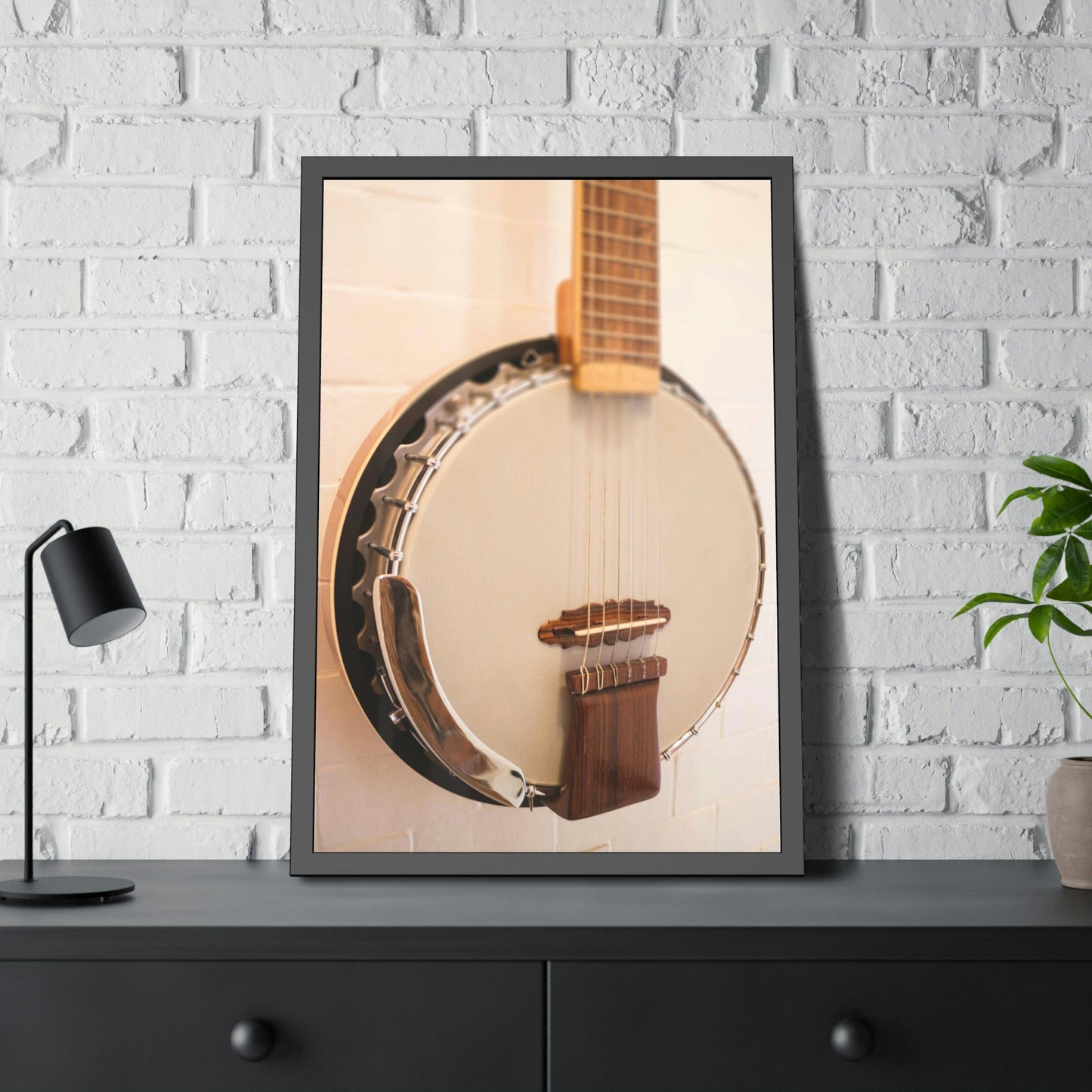Melodic Strings: Art Print on Canvas with a Close-Up of a Banjo