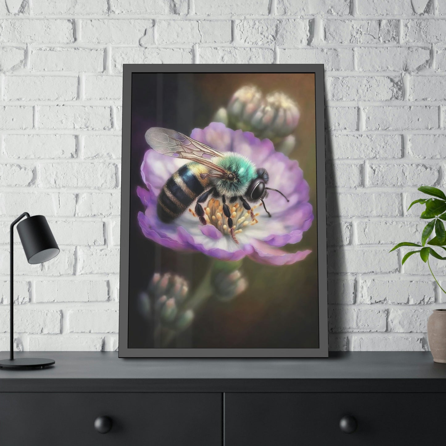 A Tiny Miracle: A Framed Poster & Canvas Print of a Bee Collecting Pollen on a Flower