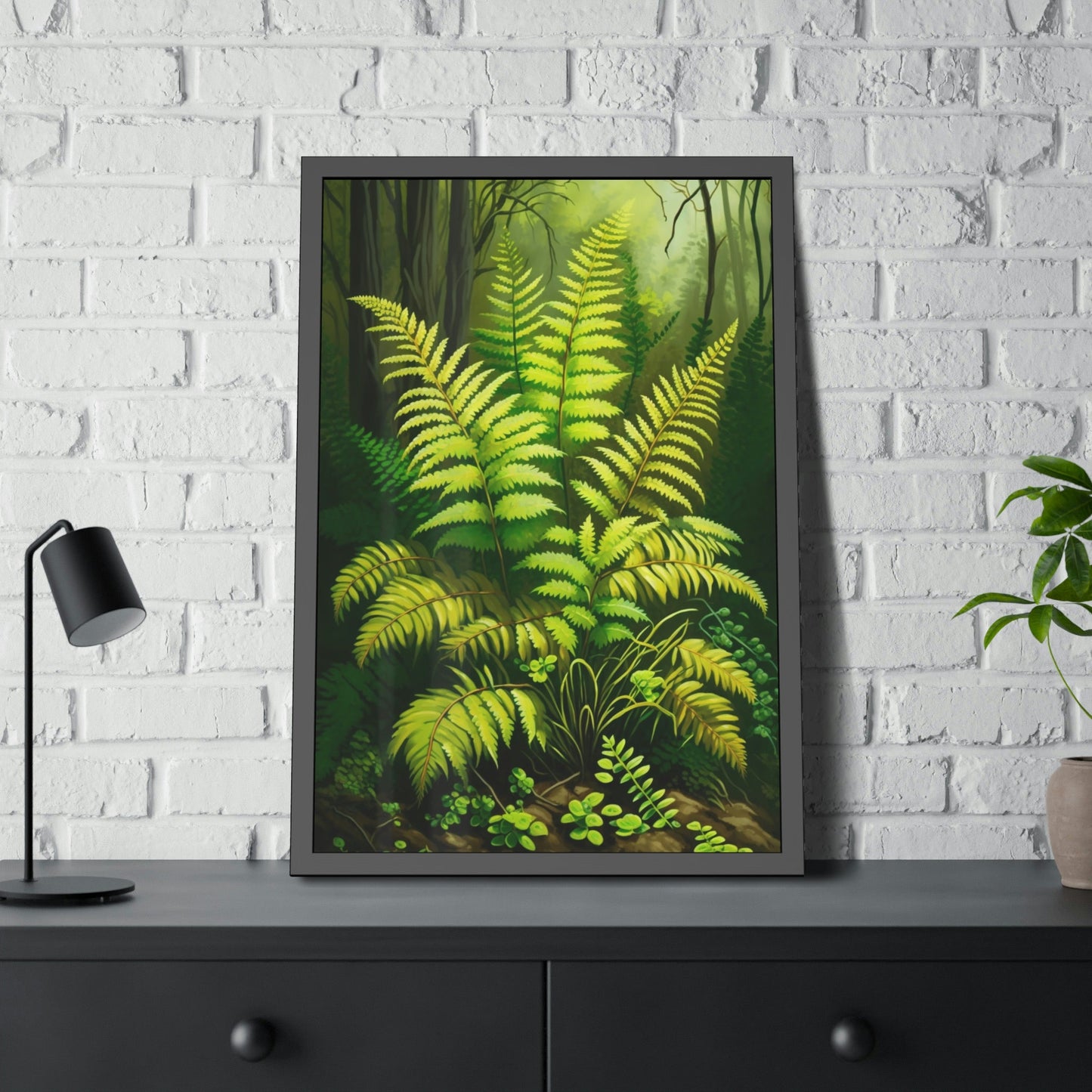 The Enchanted Forest: A Painting on Canvas Featuring Ferns