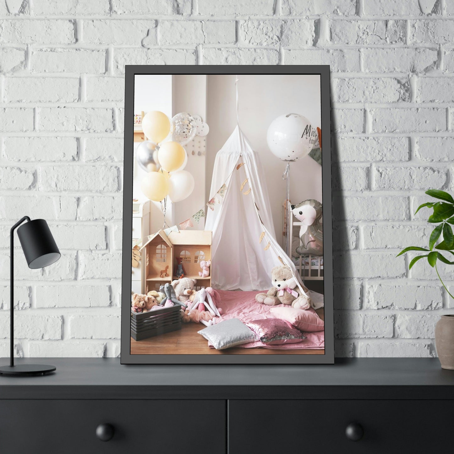 Princess Dreams: Elegant Framed Canvas for Girls Room Wall Decor