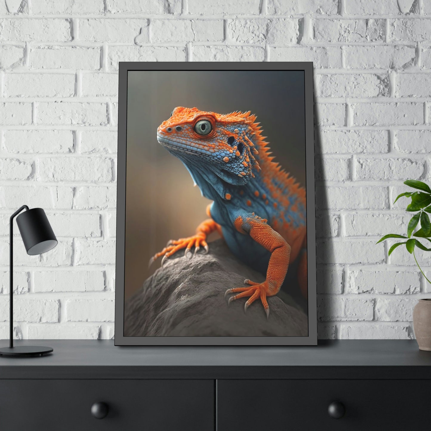 Bold and Bright: Vibrant Lizard Print on Natural Canvas & Poster