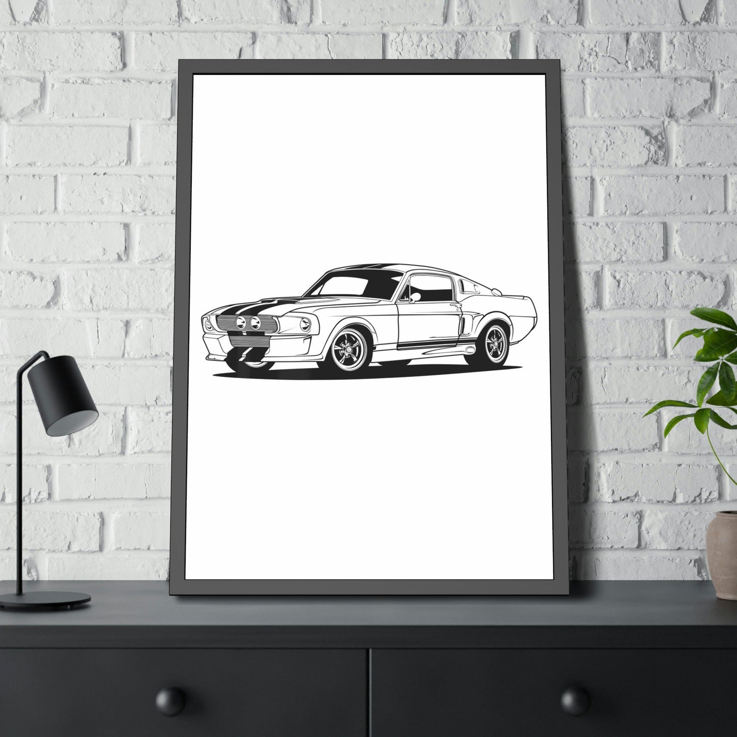 Thrill of the Ride: Framed Canvas Poster of a Mustang Sports Car for Automotive Art Connoisseurs