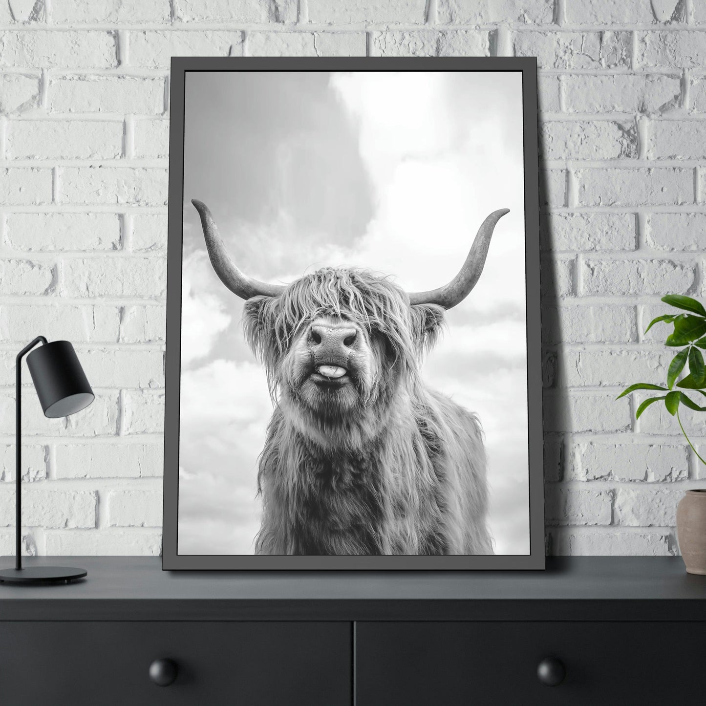 Highland Cow | Wooly Cattle | Black-White Art — Pixoram