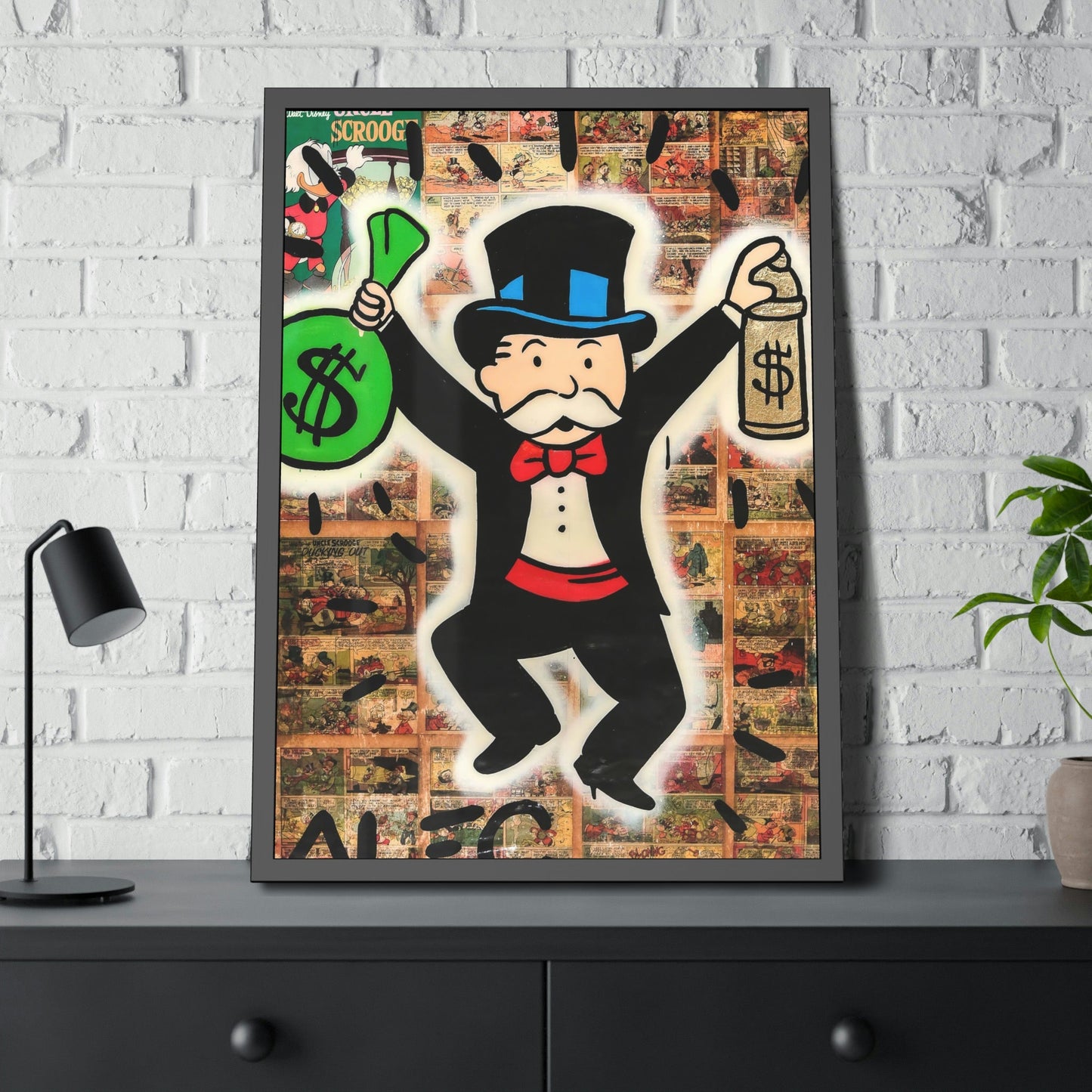Money Talks: Framed Canvas and Poster Print of Alec Monopoly Art