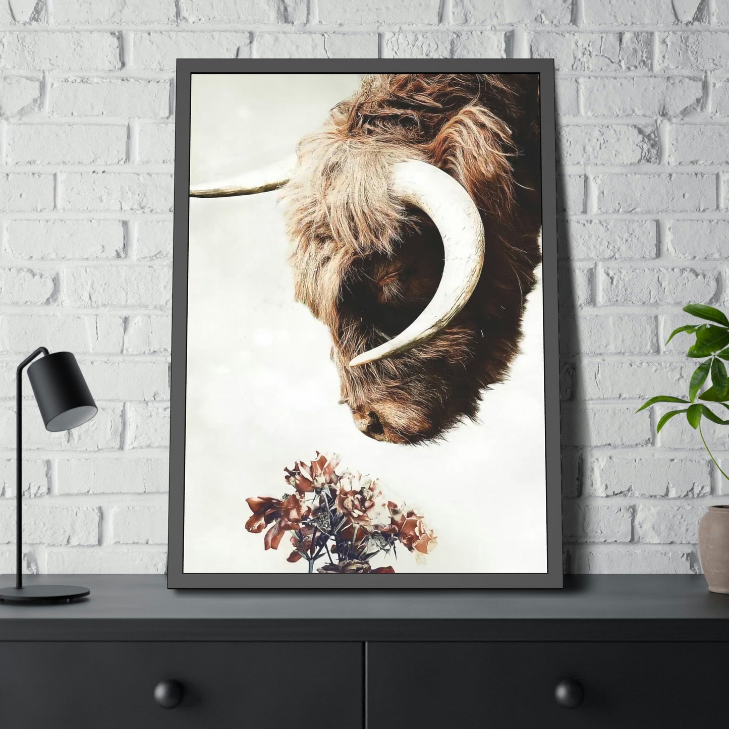 Highland Cow | Horned Cow Smelling a Flower | Animal Wall Art — Pixoram