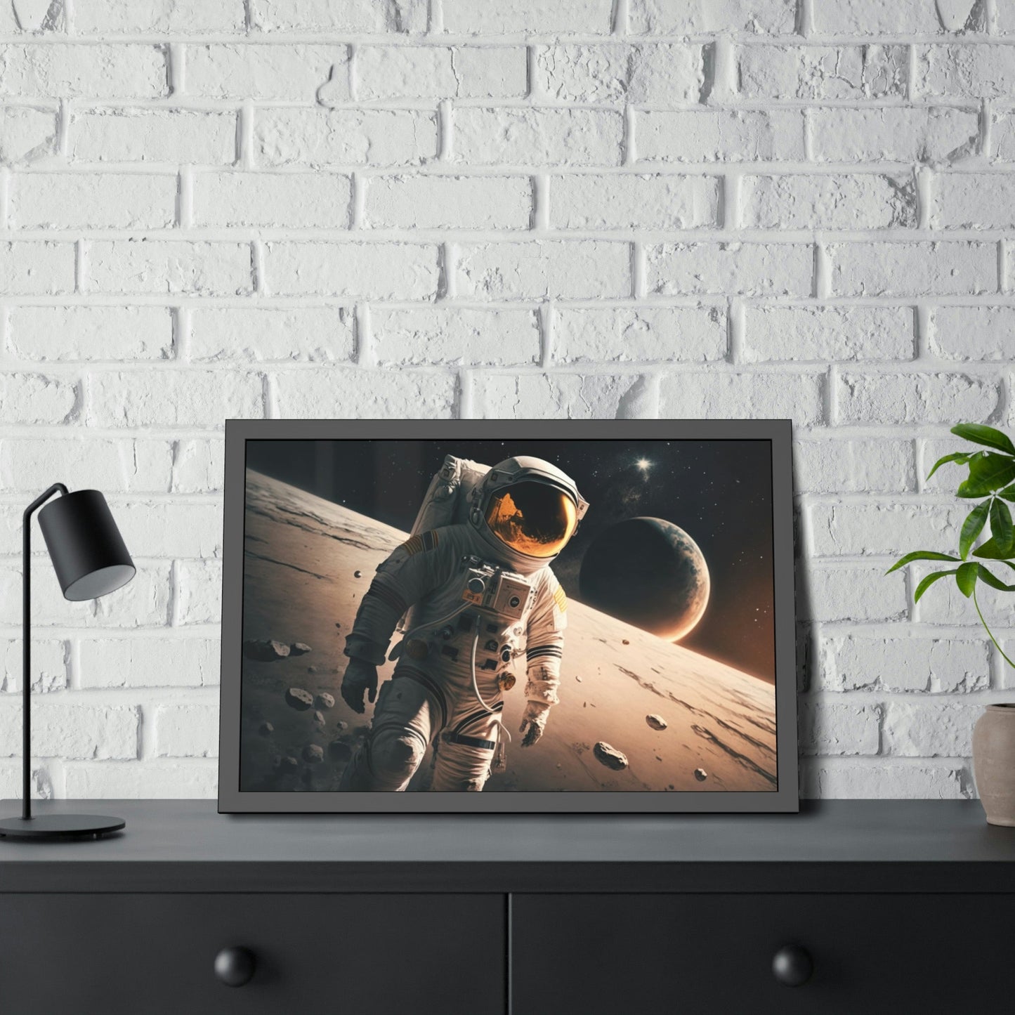 Journey to the Stars: Astronauts on Natural Canvas and Framed Poster