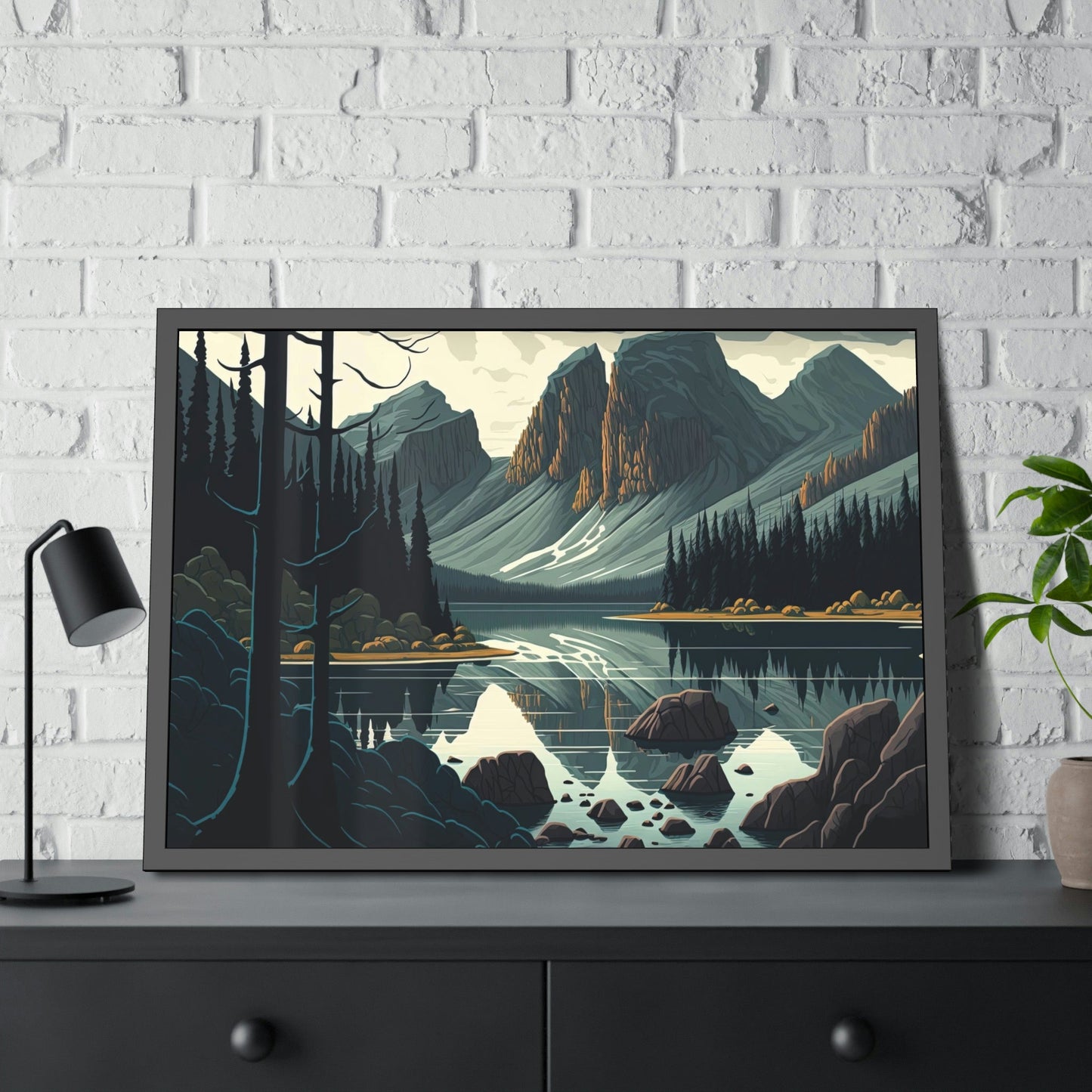 Reflections of the Lake: Framed Canvas Print of a Scenic Lake Scene