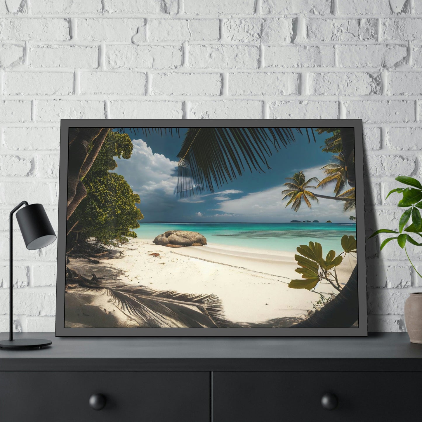 Beach Bliss: Framed Canvas & Poster of a Joyful Island Beach on a Summer Day