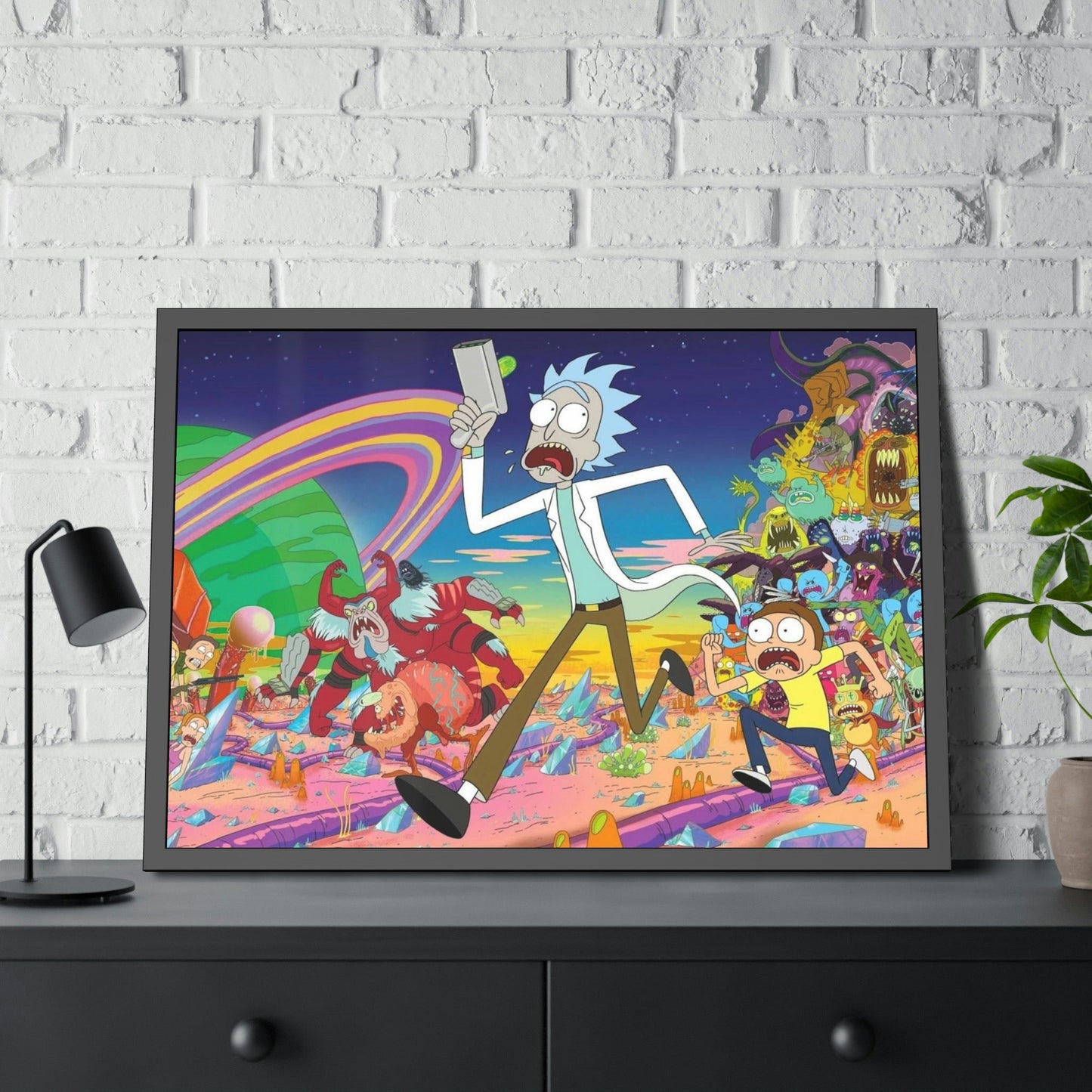 Fantastical Adventures: Framed Canvas Wall Art Depicting Rick and Morty Artwork