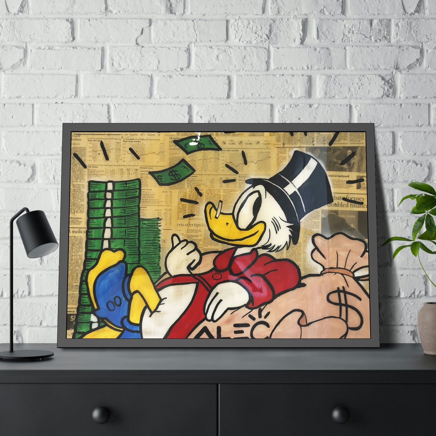 Alec Monopoly's Duck Tales: Disney's Duck as Street Art on Natural Canvas and Framed Poster