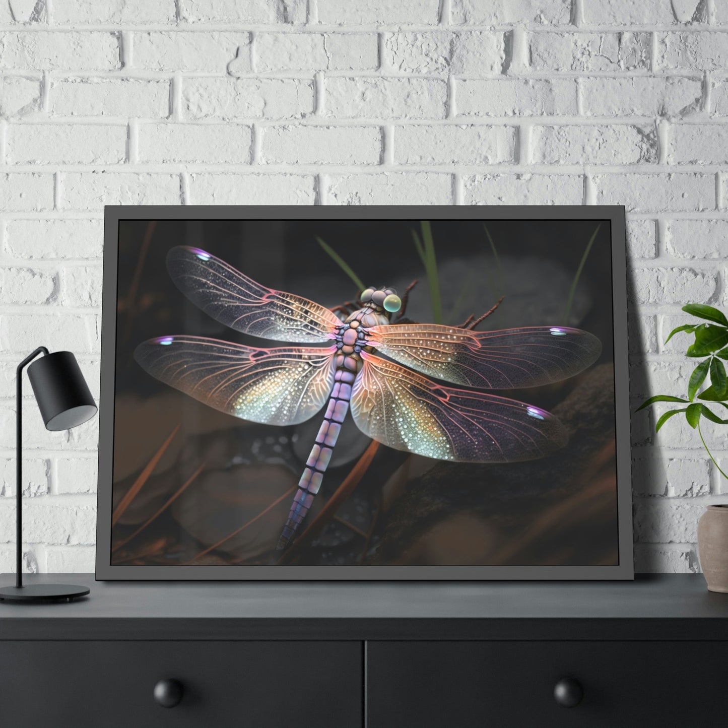 Winged Wonders: A Framed Canvas of Dragonflies in Flight