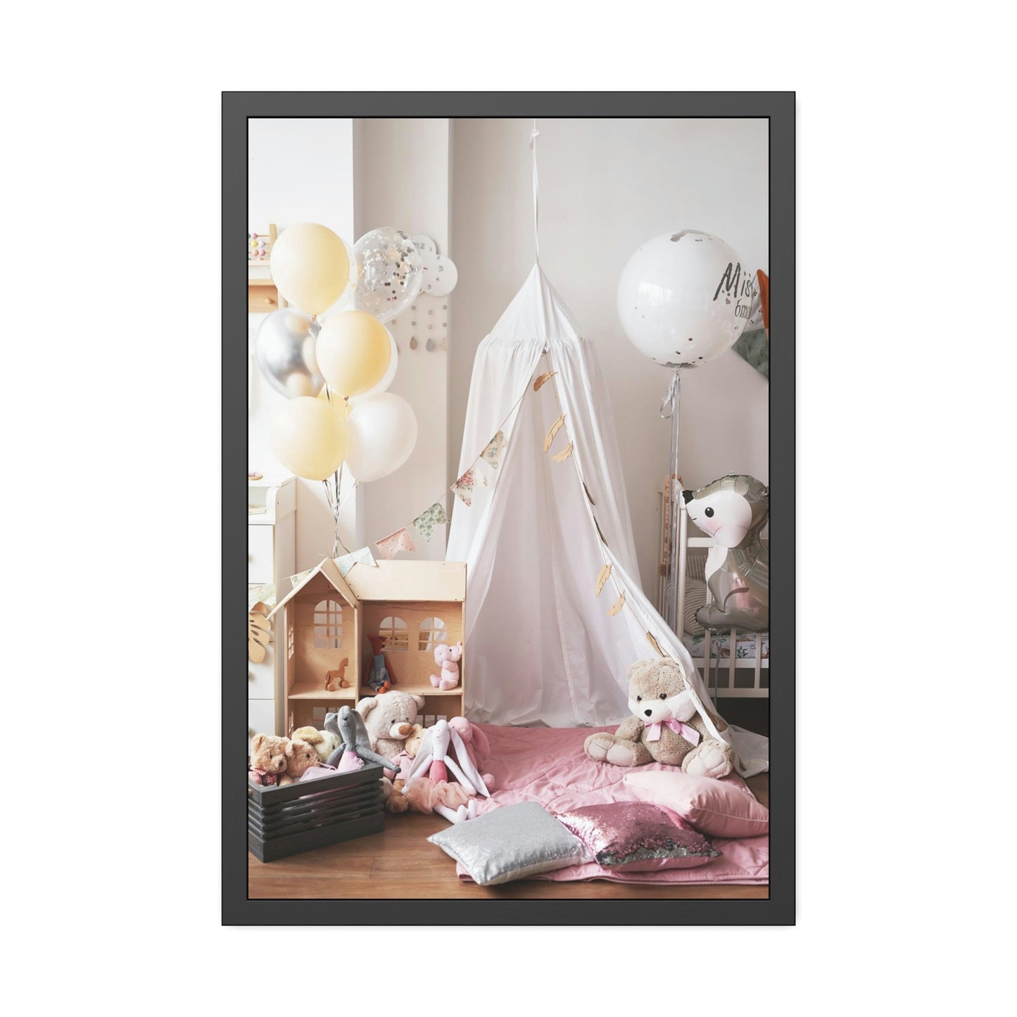 Princess Dreams: Elegant Framed Canvas for Girls Room Wall Decor