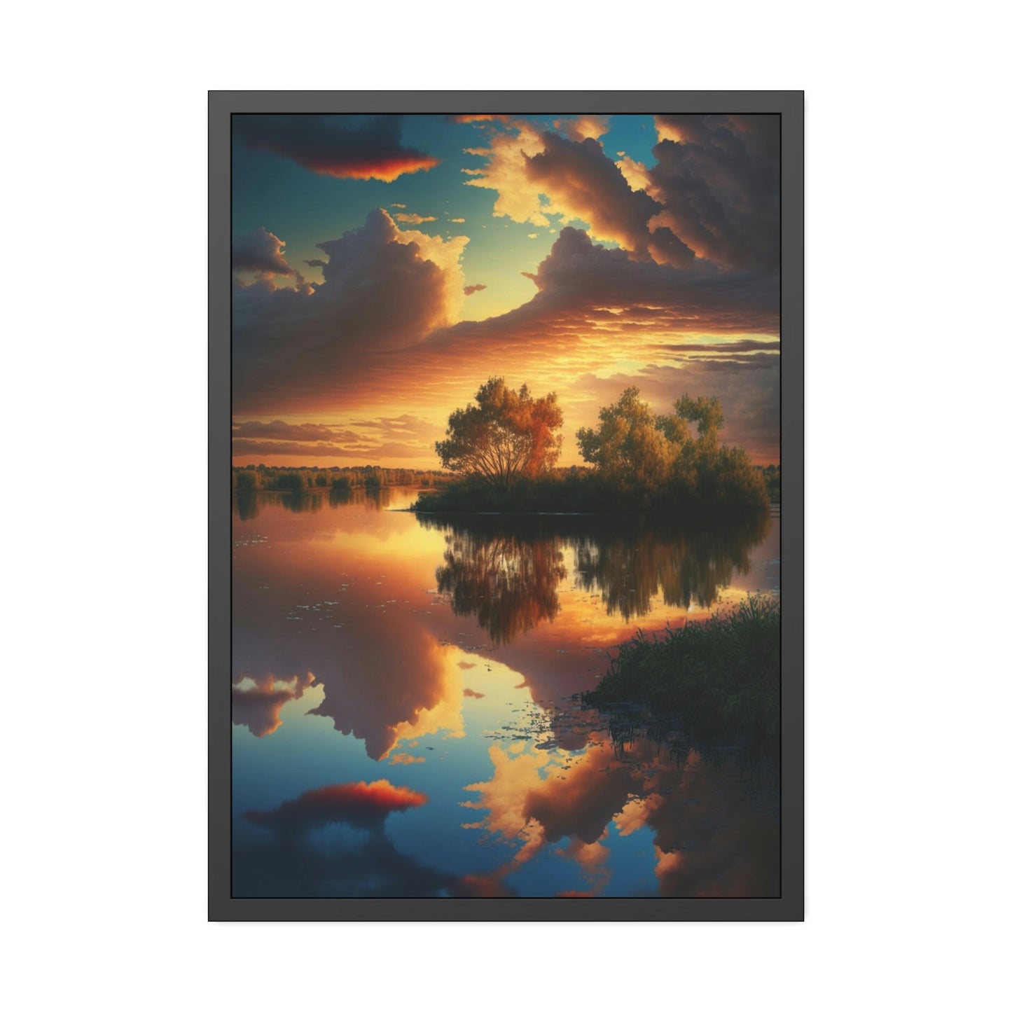 Lake Reflections: Framed Canvas & Poster Print of a Picturesque Lakeshore