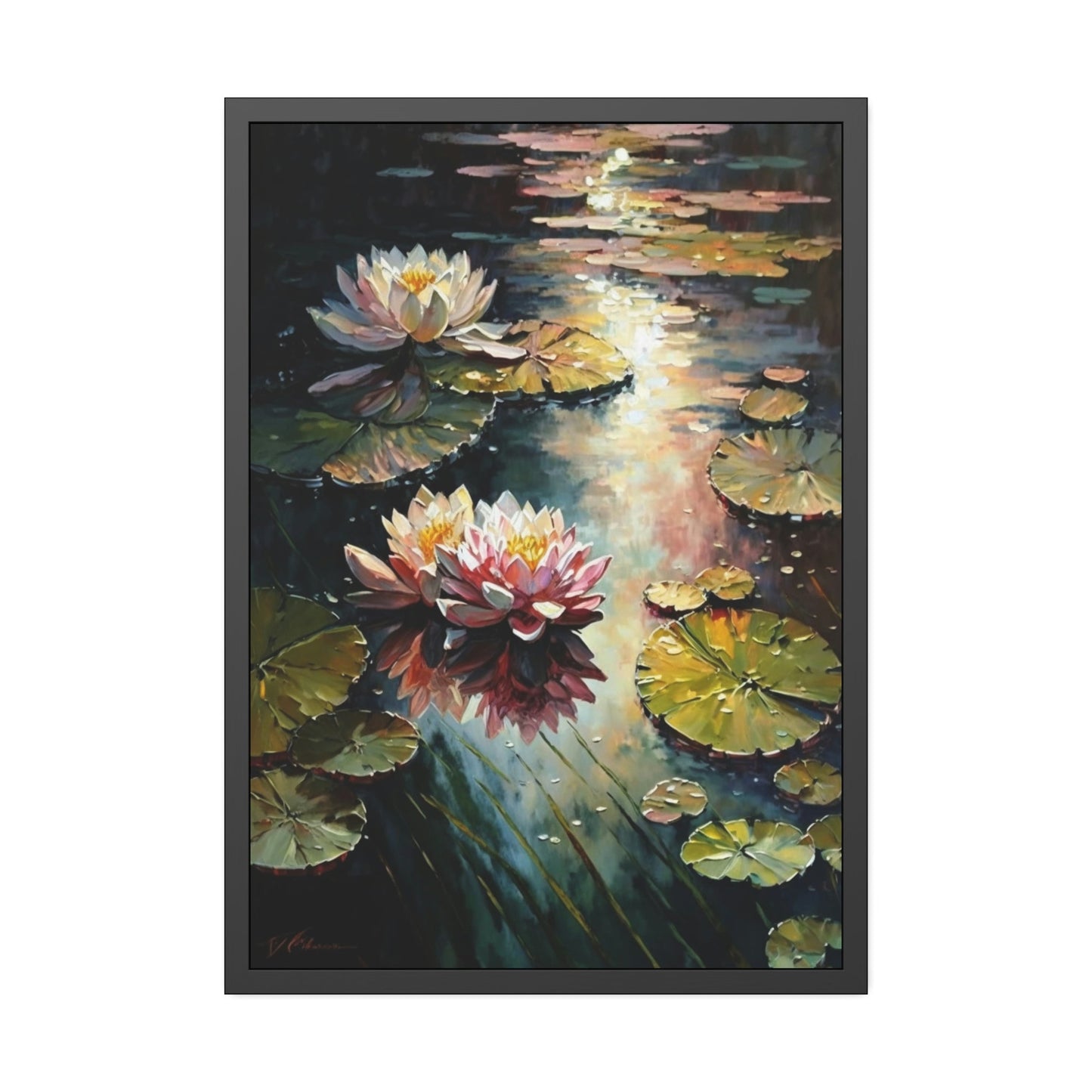 A Symphony of Colors: A Painting of Vibrant Waterlilies