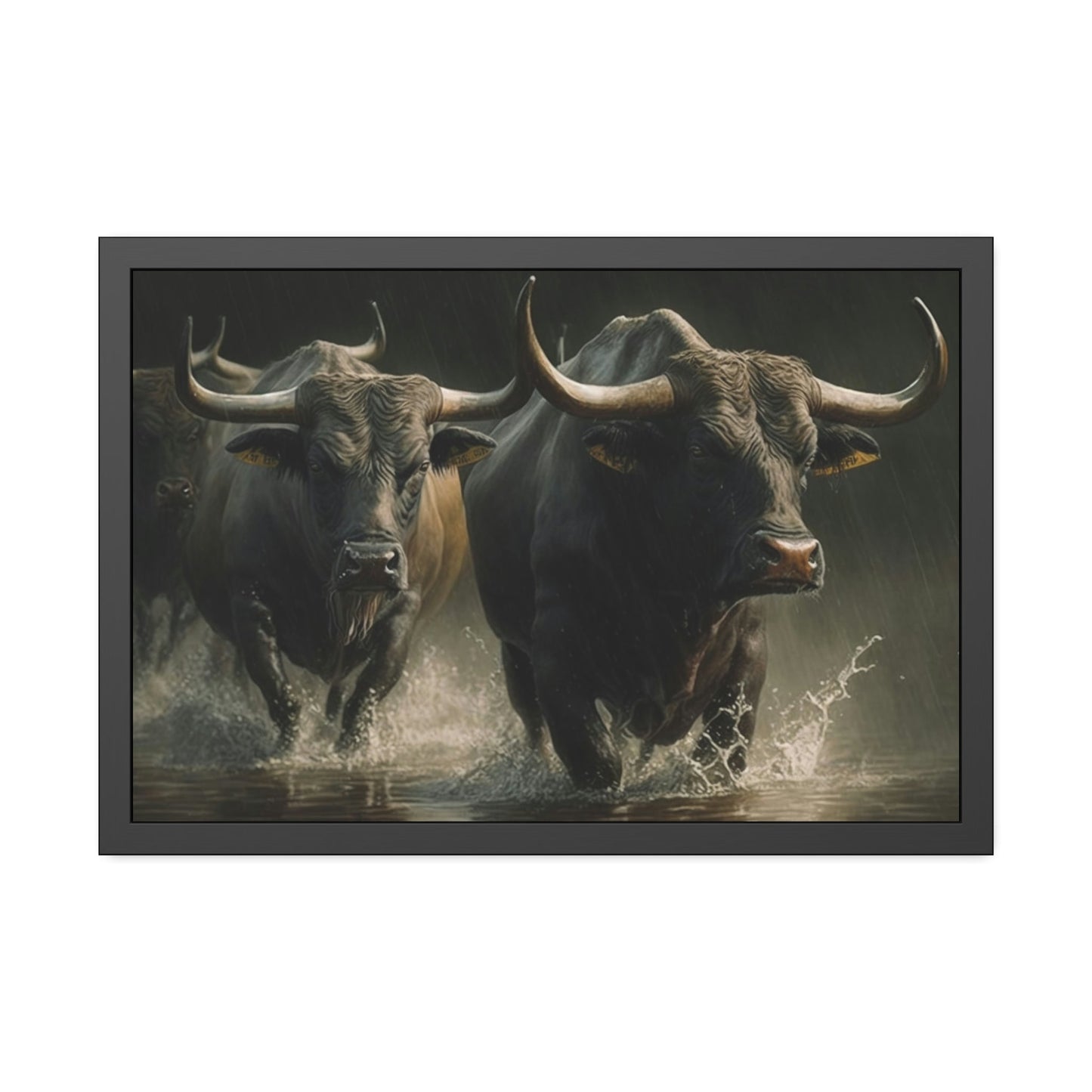 Wild Bulls Running: Poster & Canvas Print of Cattle Stampede