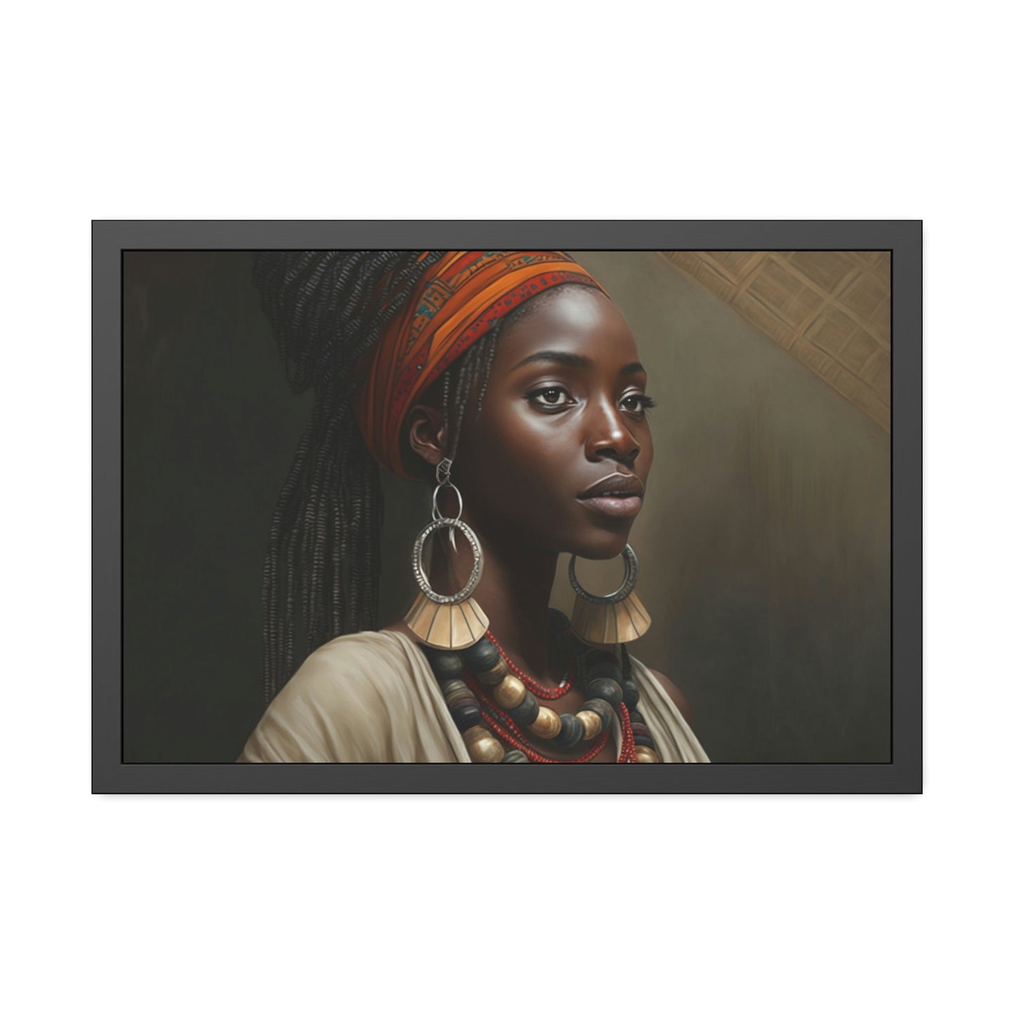 Captivating Beauty: African Woman on Natural Canvas and Framed Poster